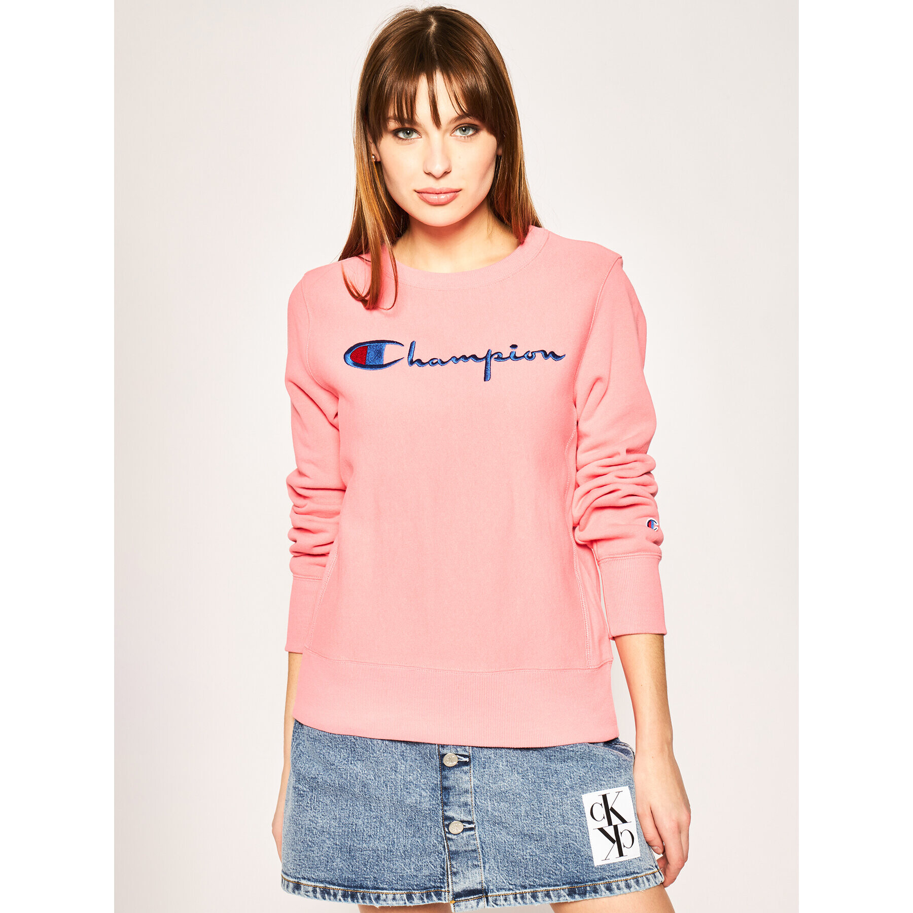 Champion Суитшърт Script Logo 112188 Розов Regular Fit - Pepit.bg