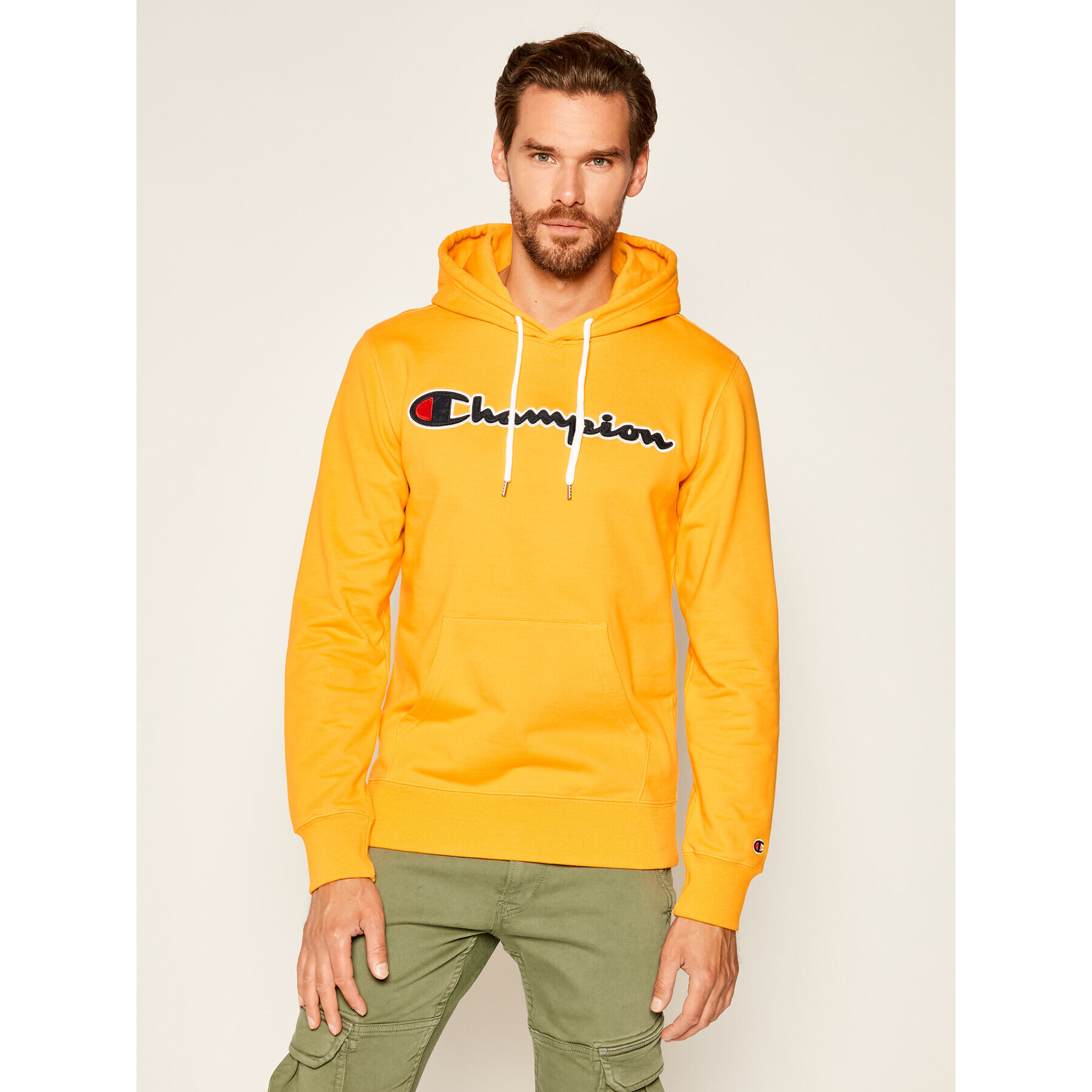 Champion Суитшърт Script Logo 214183 Жълт Comfort Fit - Pepit.bg