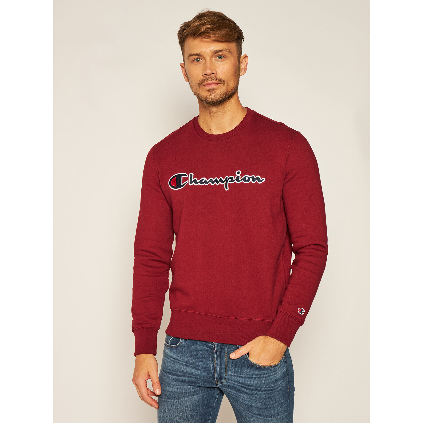 Champion Суитшърт Script Logo 214720 Бордо Comfort Fit - Pepit.bg