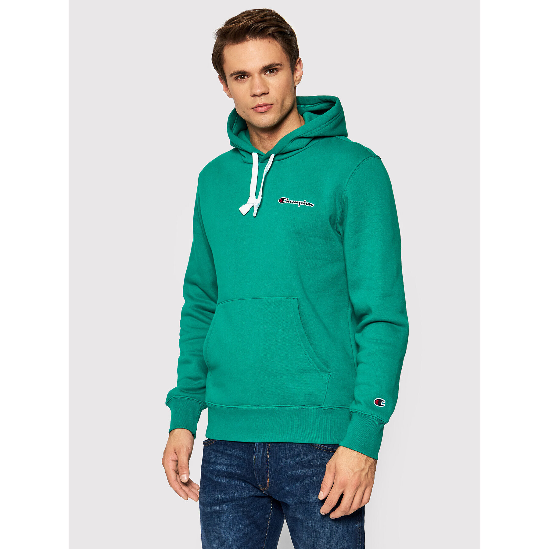 Champion Суитшърт Script Logo 216475 Зелен Regular Fit - Pepit.bg