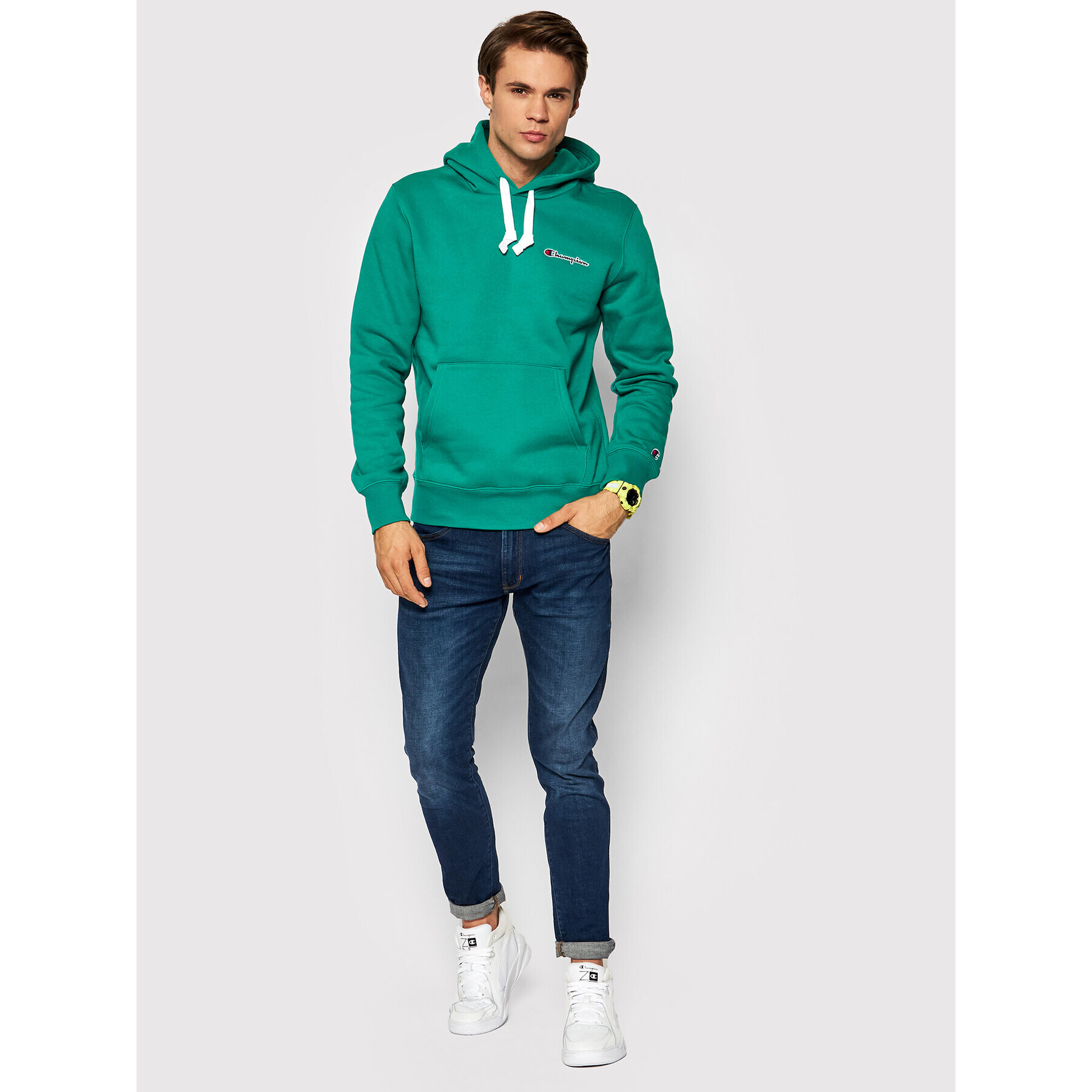 Champion Суитшърт Script Logo 216475 Зелен Regular Fit - Pepit.bg