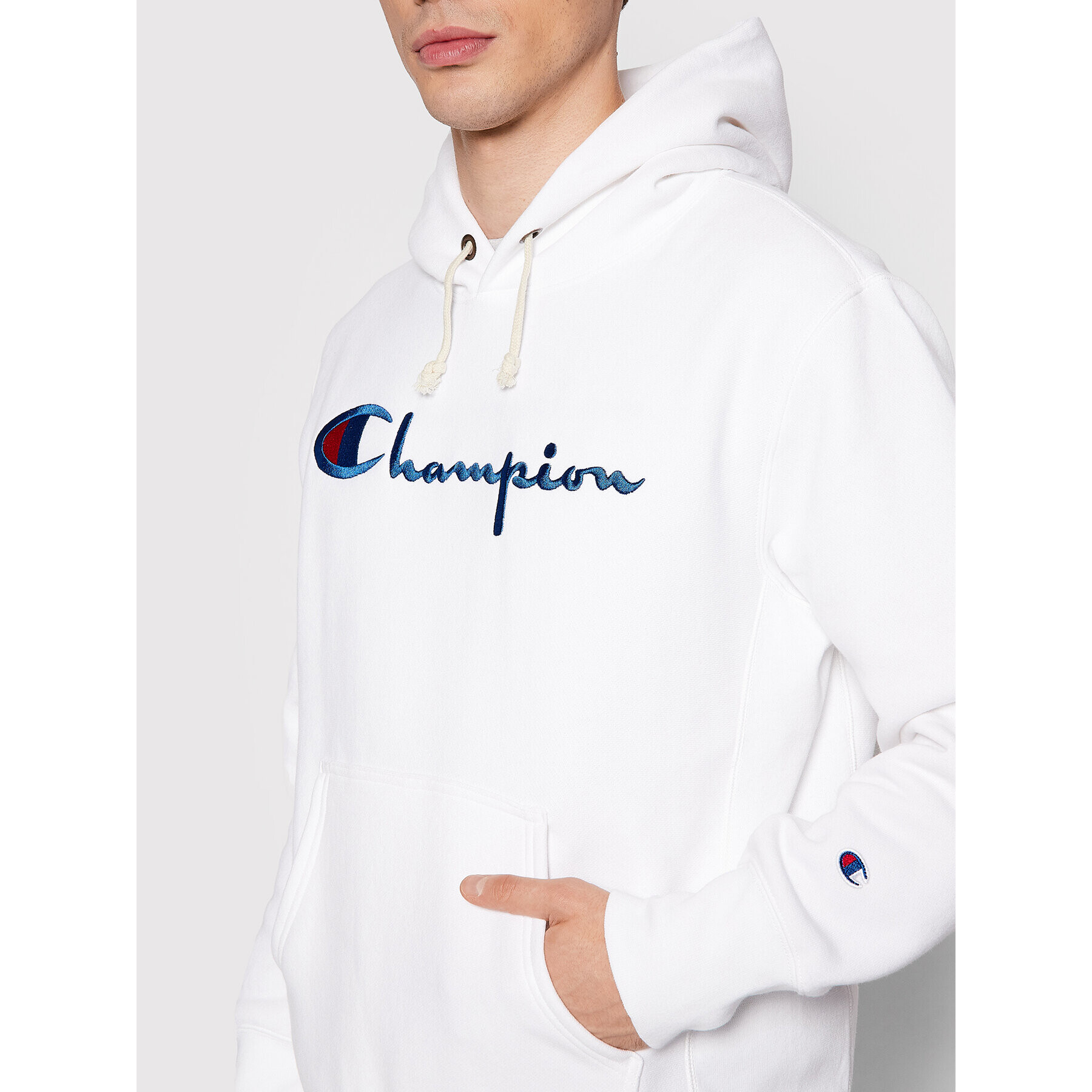 Champion Суитшърт Script Logo 216499 Бял Regular Fit - Pepit.bg