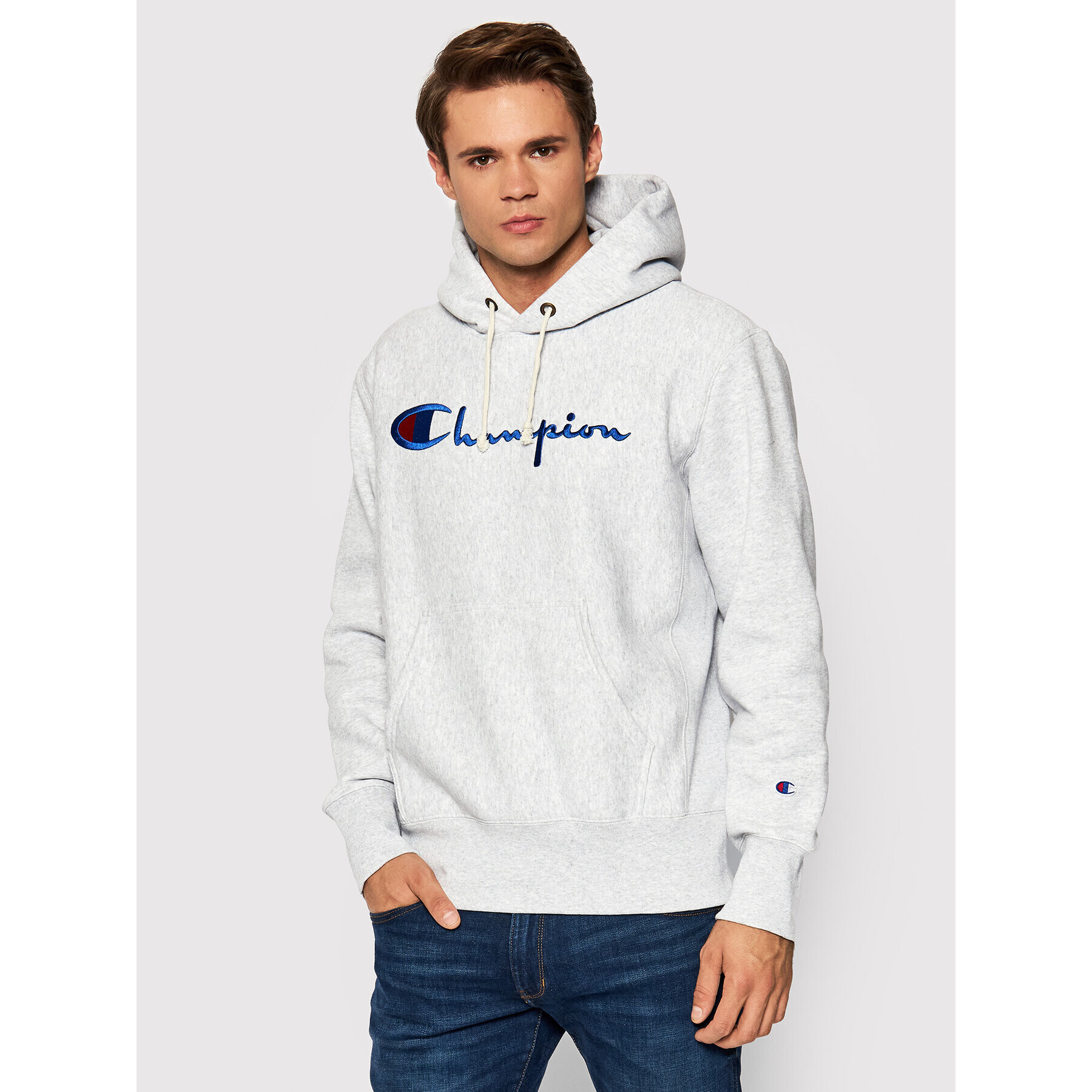 Champion Суитшърт Script Logo 216499 Сив Regular Fit - Pepit.bg