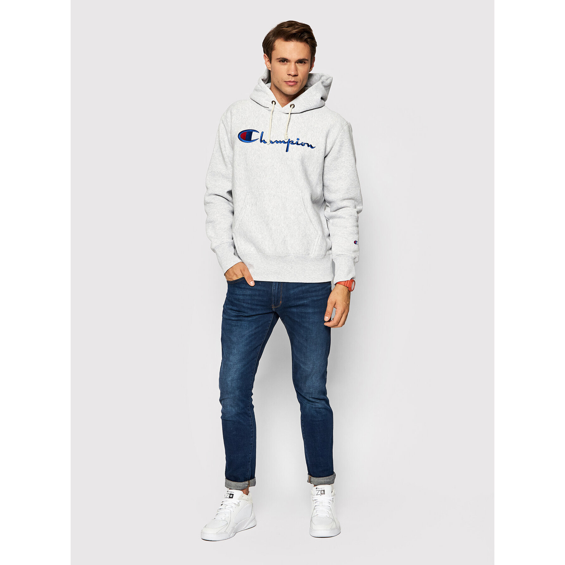 Champion Суитшърт Script Logo 216499 Сив Regular Fit - Pepit.bg