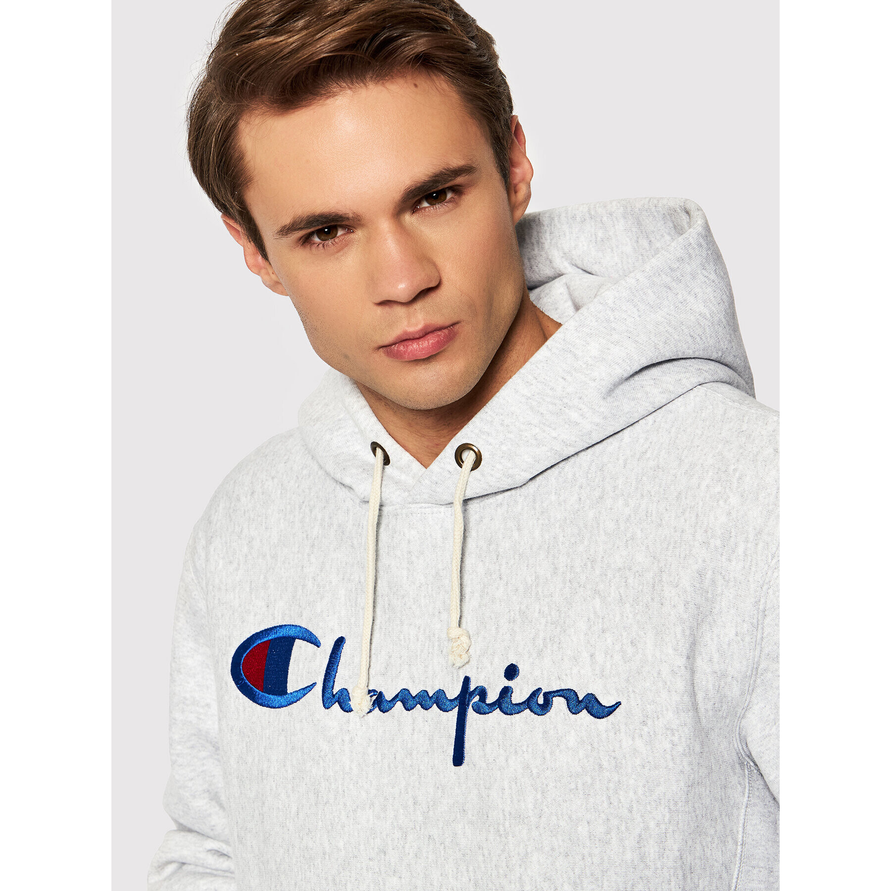 Champion Суитшърт Script Logo 216499 Сив Regular Fit - Pepit.bg
