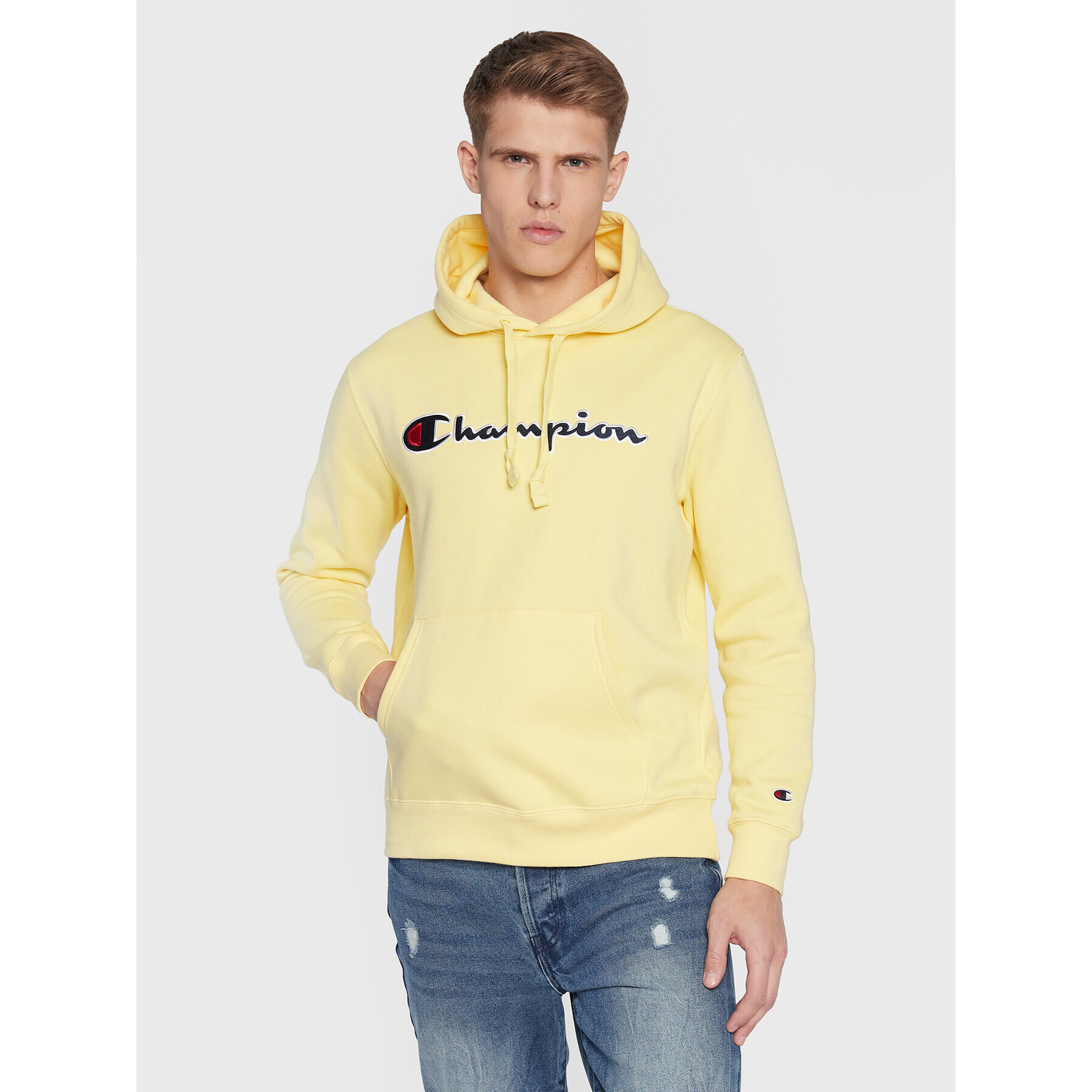 Champion Суитшърт Script Logo Embroidery 217858 Жълт Regular Fit - Pepit.bg