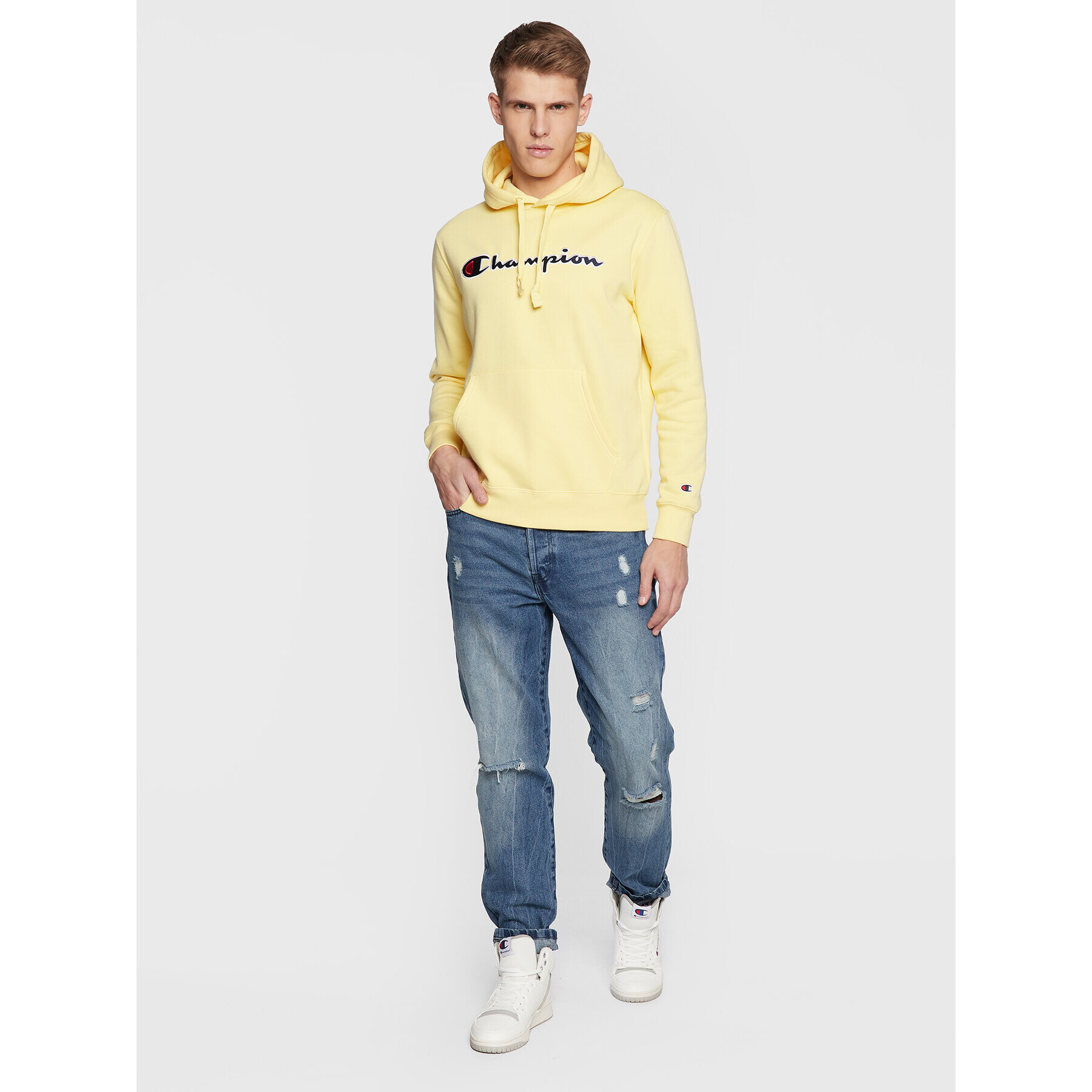 Champion Суитшърт Script Logo Embroidery 217858 Жълт Regular Fit - Pepit.bg