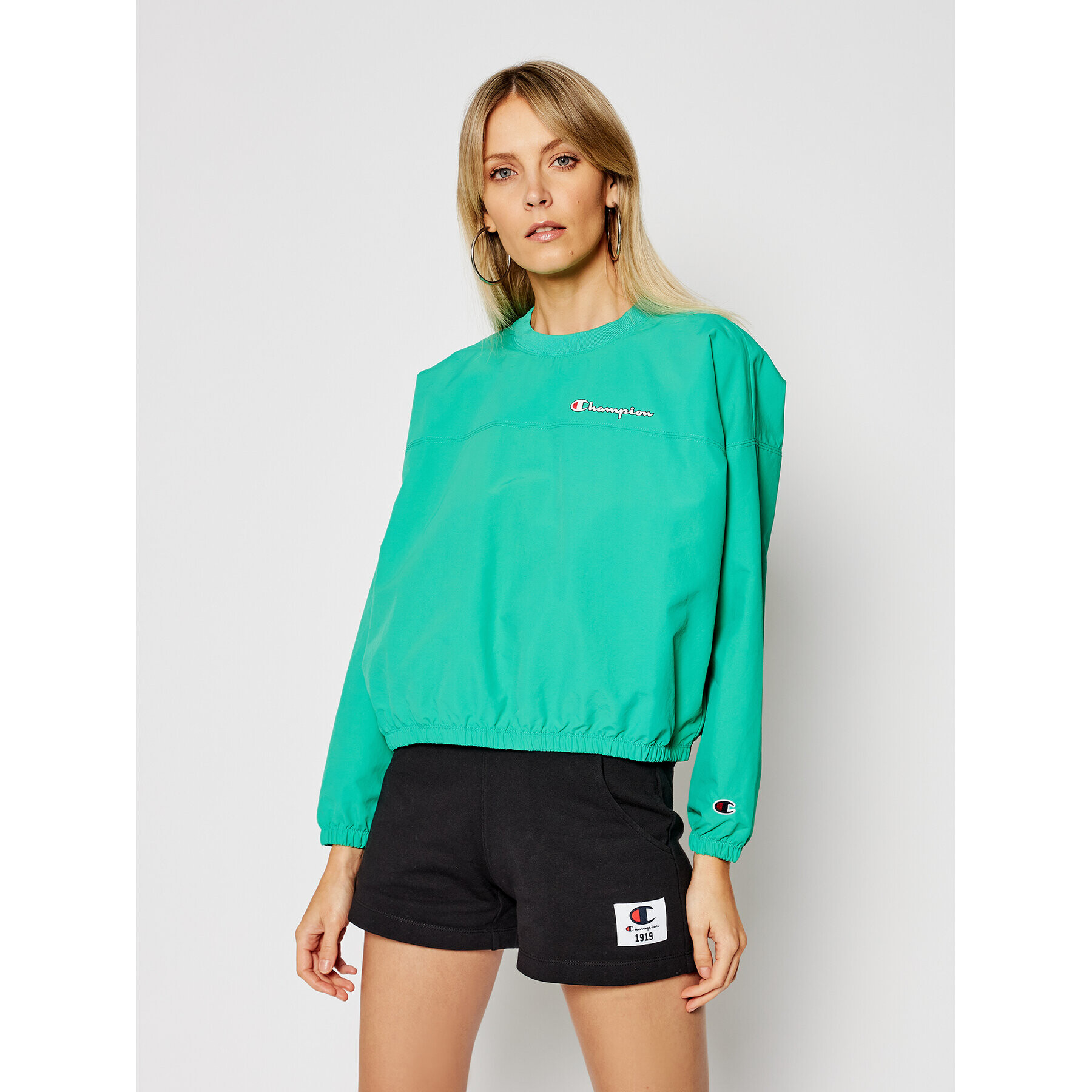 Champion Суитшърт Script Logo Track 112686 Зелен Oversize - Pepit.bg