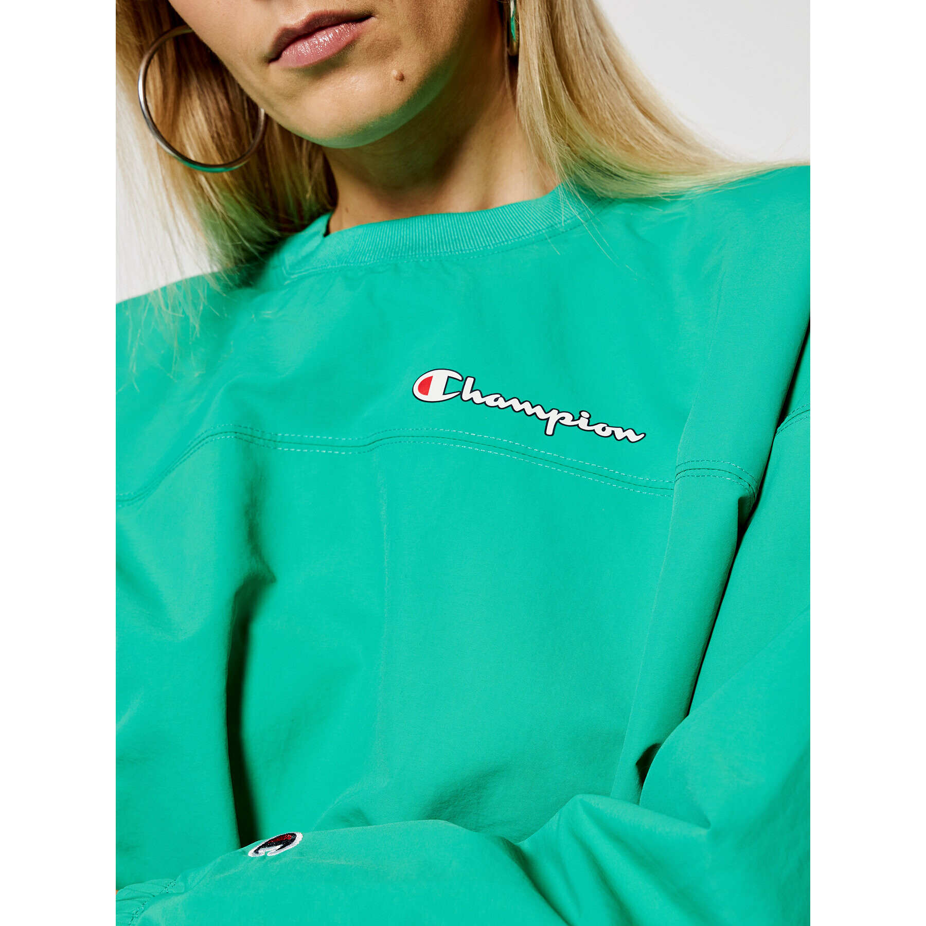 Champion Суитшърт Script Logo Track 112686 Зелен Oversize - Pepit.bg