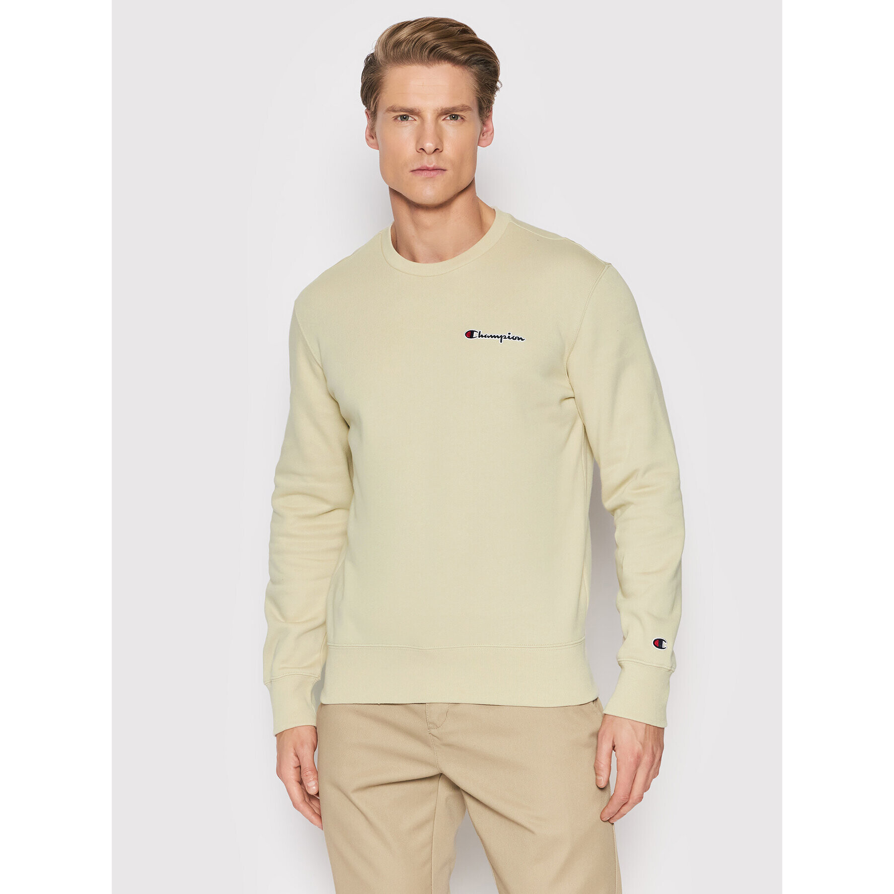 Champion Суитшърт Small Script Logo 214781 Бежов Comfort Fit - Pepit.bg