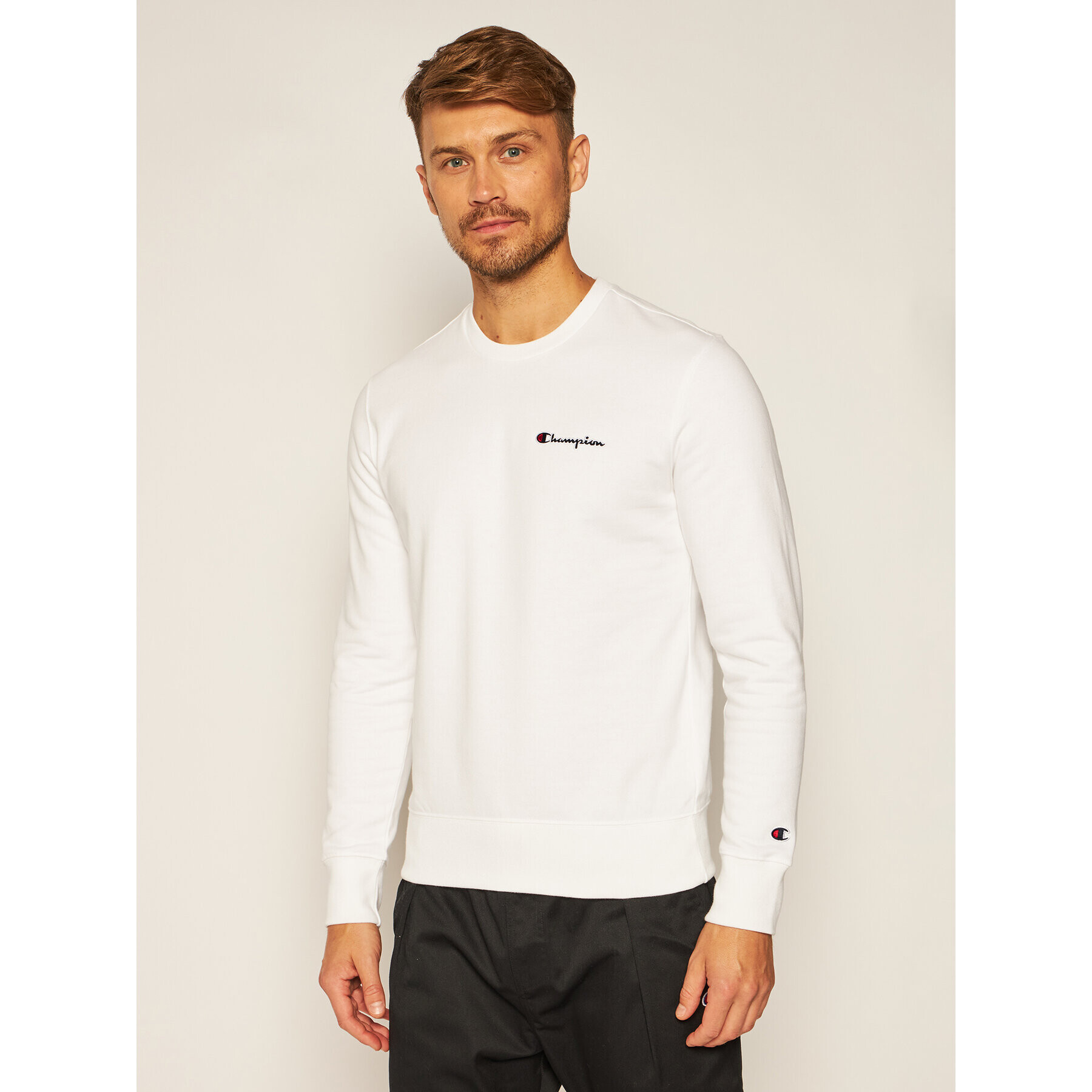 Champion Суитшърт Small Script Logo 214781 Бял Comfort Fit - Pepit.bg
