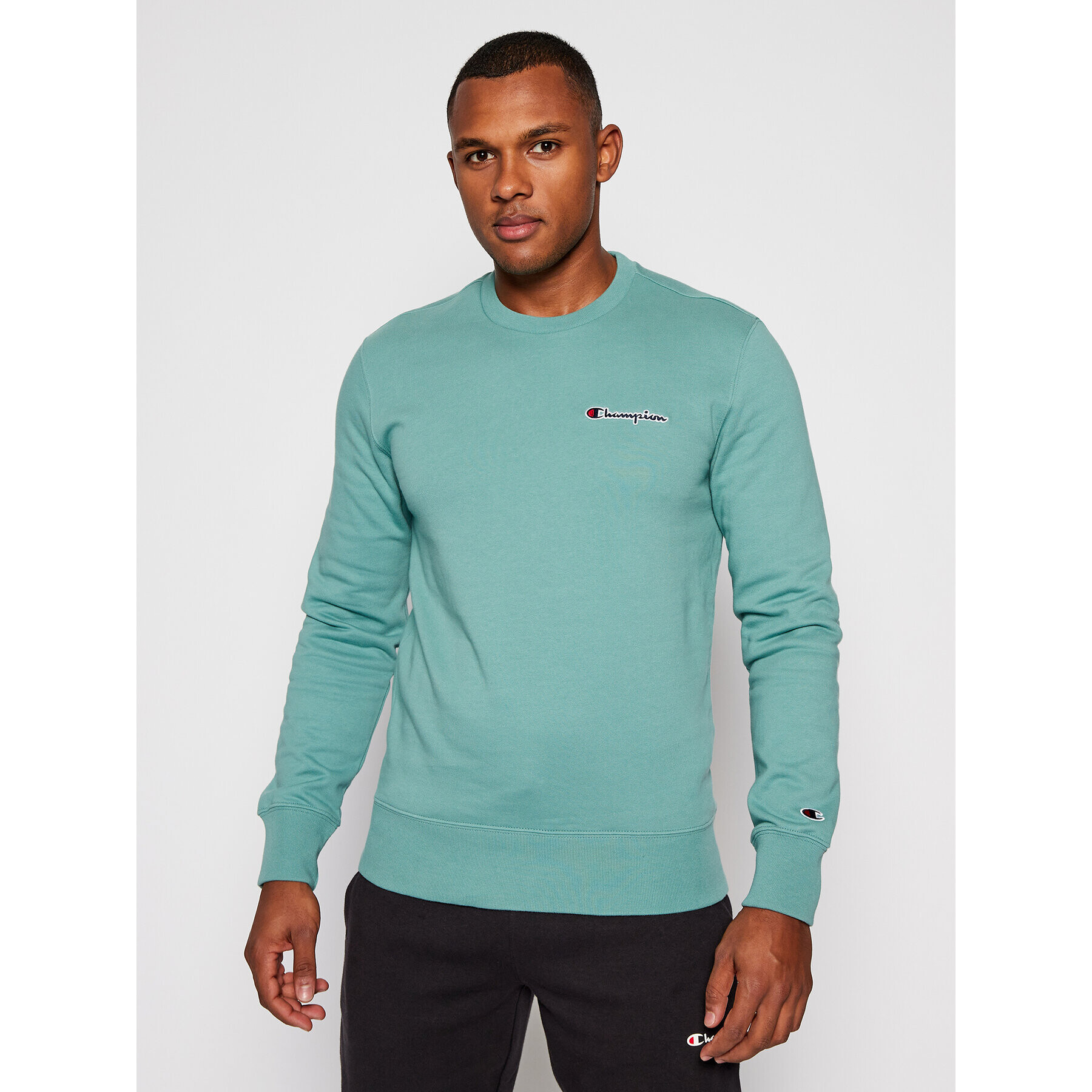 Champion Суитшърт Small Script Logo 214781 Зелен Comfort Fit - Pepit.bg