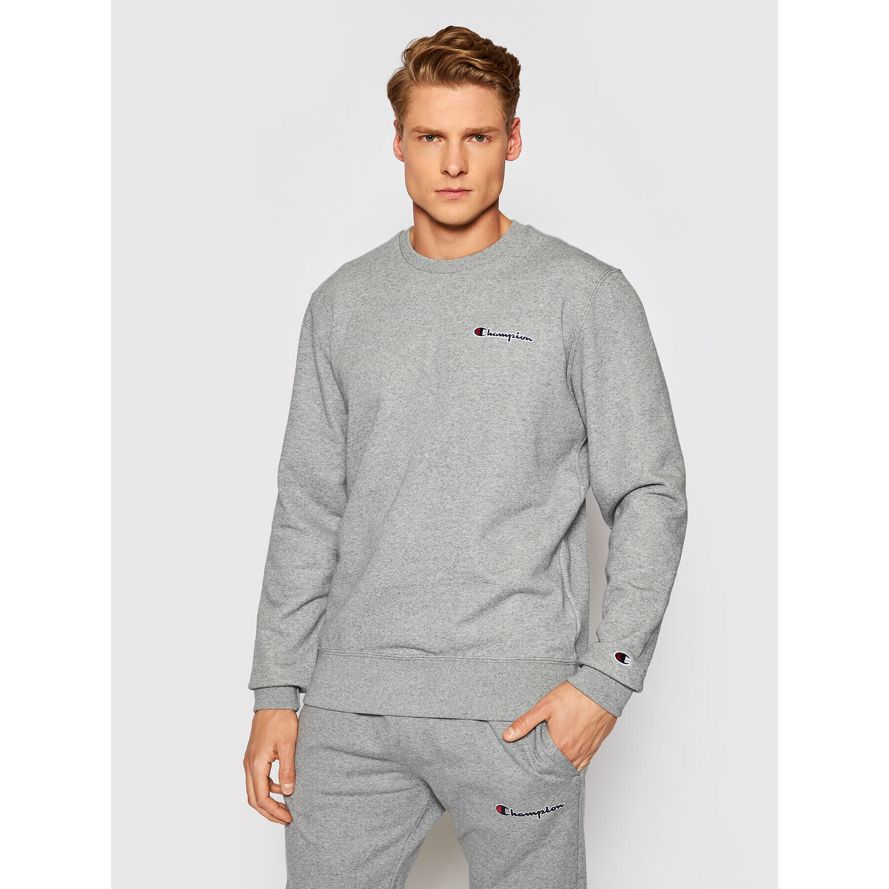 Champion Суитшърт Small Script Logo 215931 Сив Comfort Fit - Pepit.bg