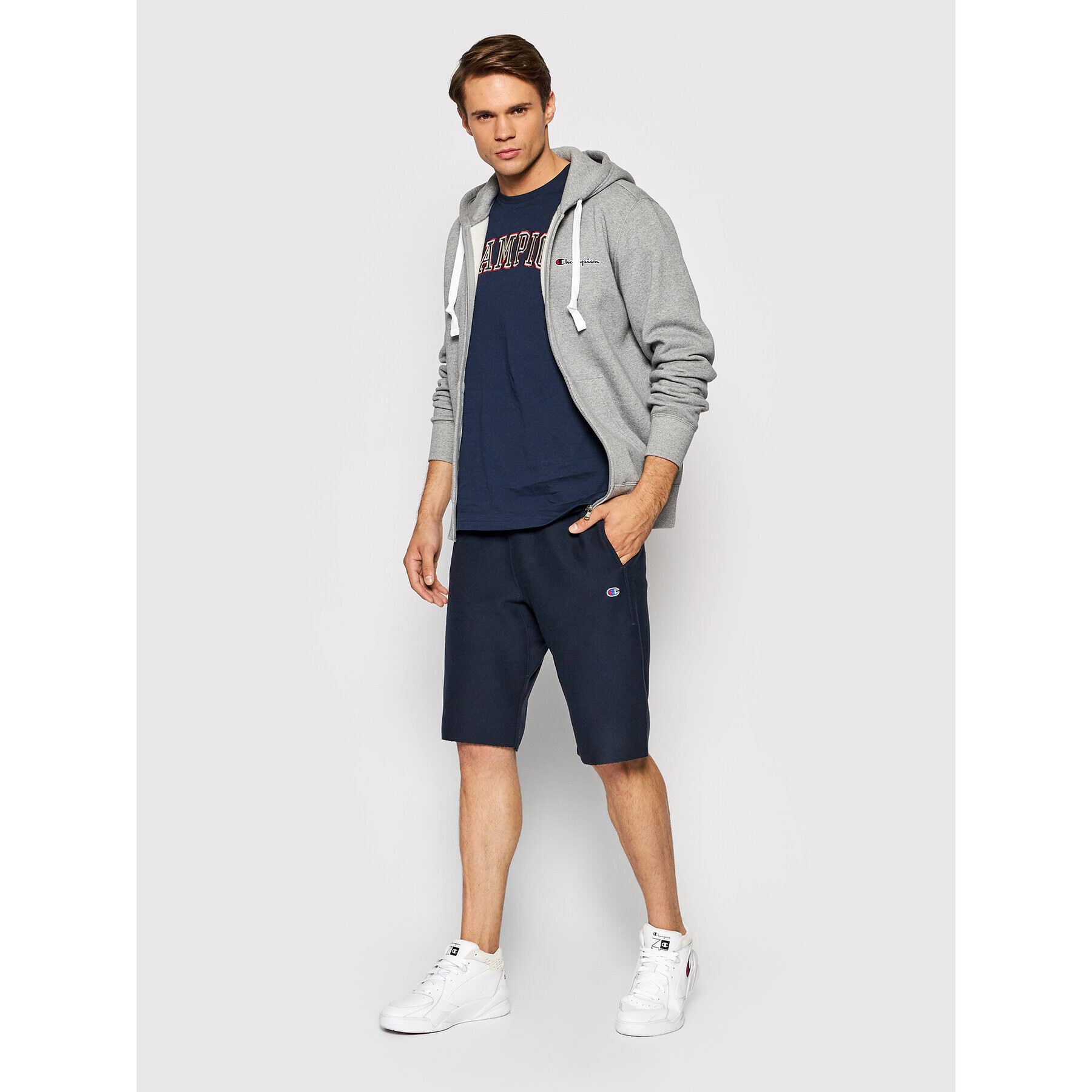 Champion Суитшърт Small Script Logo 216477 Сив Comfort Fit - Pepit.bg