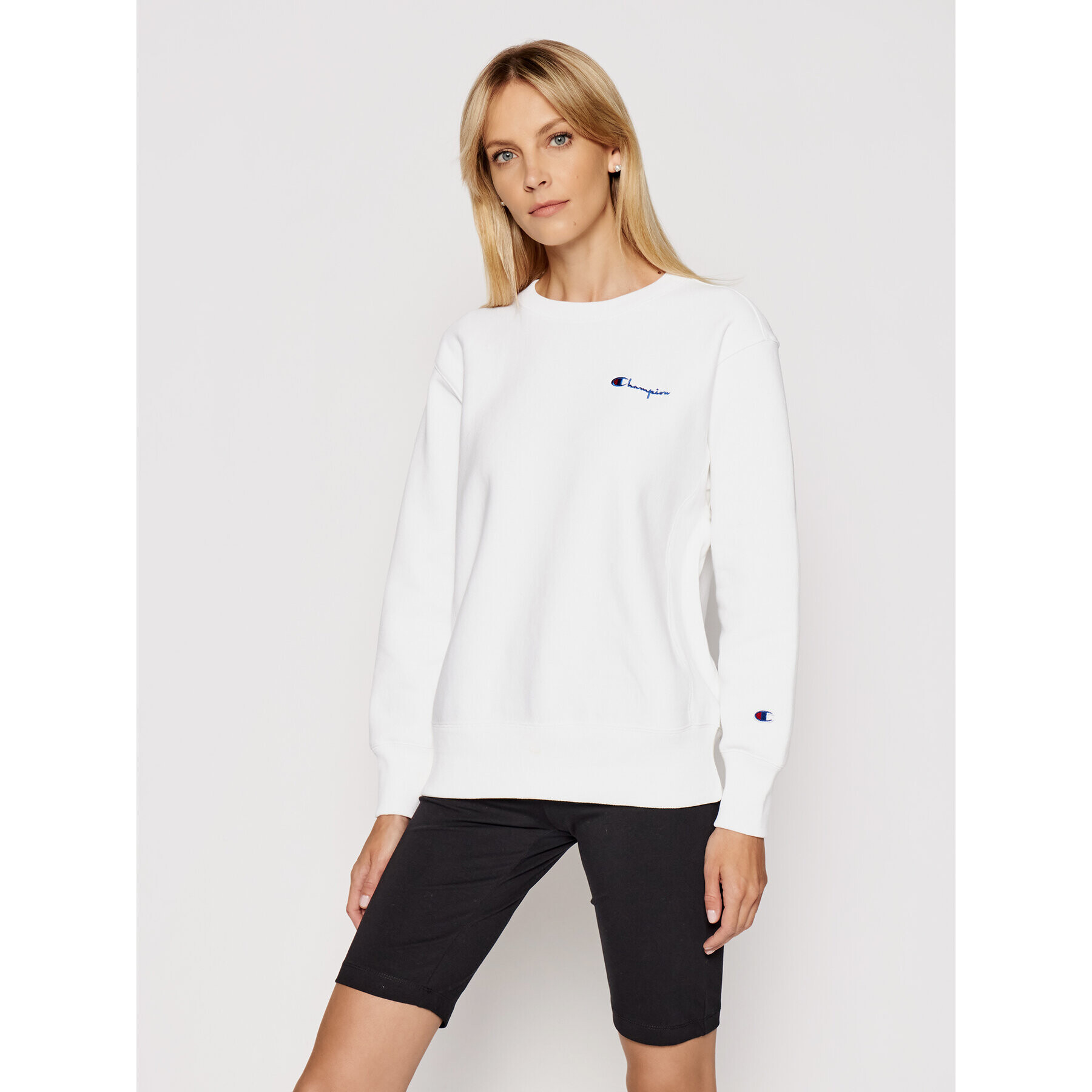 Champion Суитшърт Small Script Logo Reverse Weave 113151 Бял Regular Fit - Pepit.bg