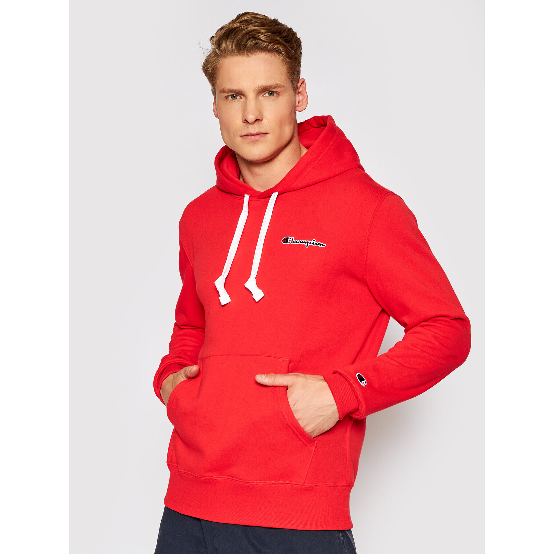Champion Суитшърт Small Script Logo Terry Hoddie 215930 Червен Comfort Fit - Pepit.bg