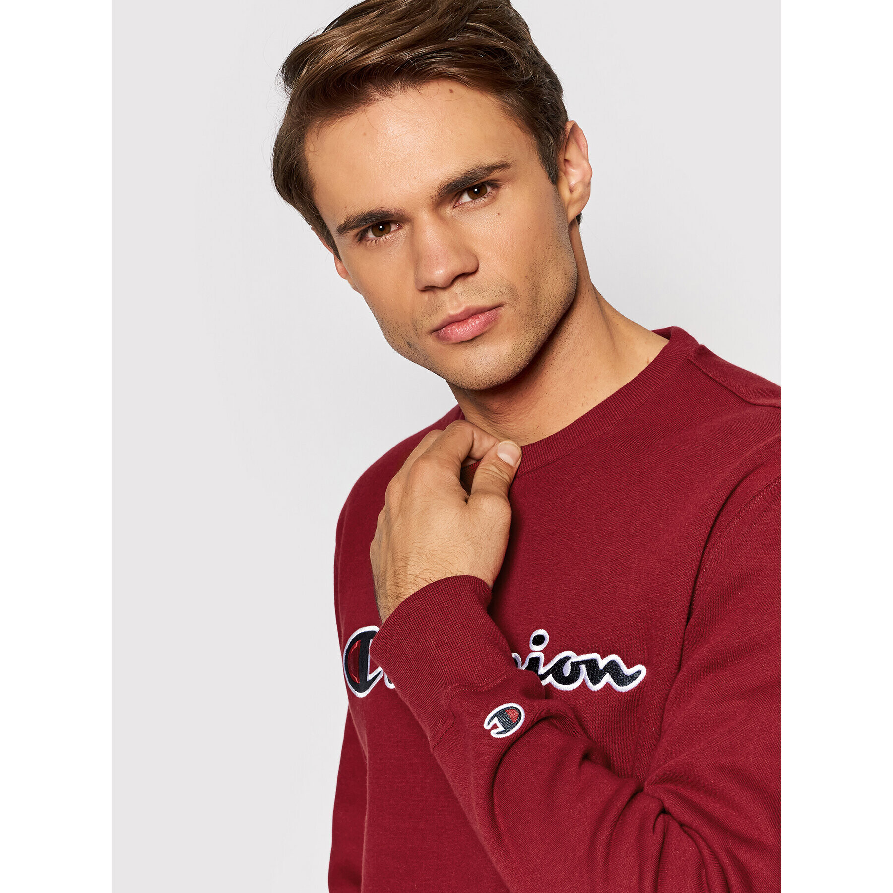 Champion Суитшърт Sript Logo 216471 Бордо Comfort Fit - Pepit.bg