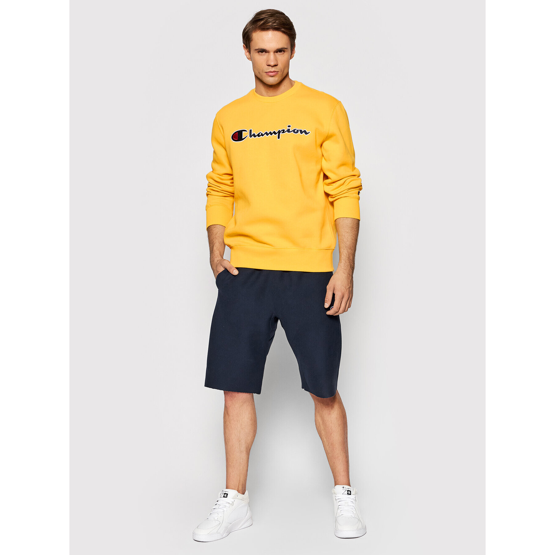 Champion Суитшърт Sript Logo 216471 Жълт Regular Fit - Pepit.bg