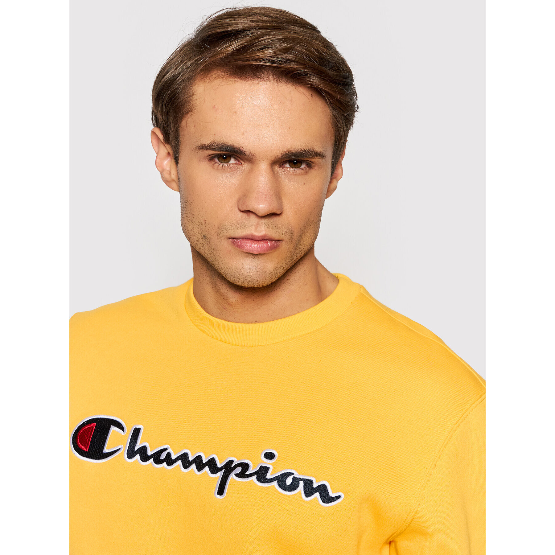 Champion Суитшърт Sript Logo 216471 Жълт Regular Fit - Pepit.bg