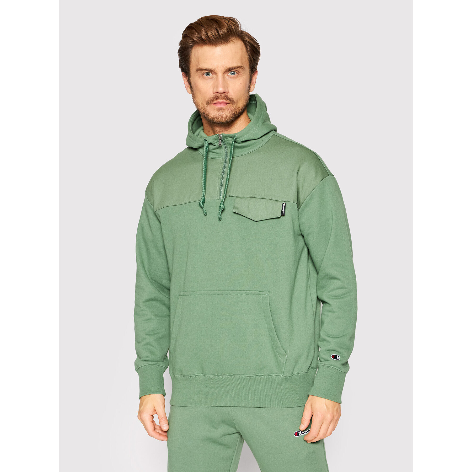 Champion Суитшърт Twill Insert 217072 Зелен American Fit - Pepit.bg