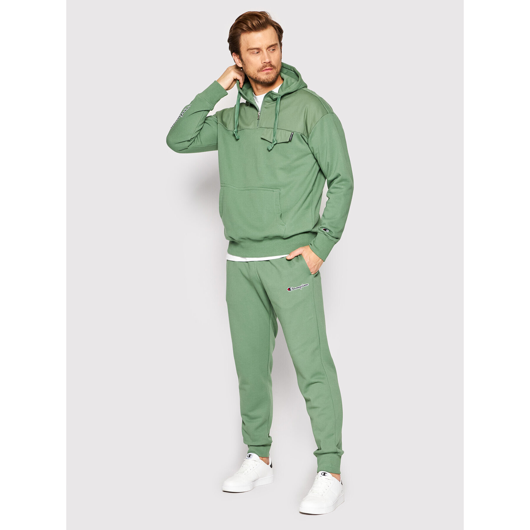 Champion Суитшърт Twill Insert 217072 Зелен American Fit - Pepit.bg