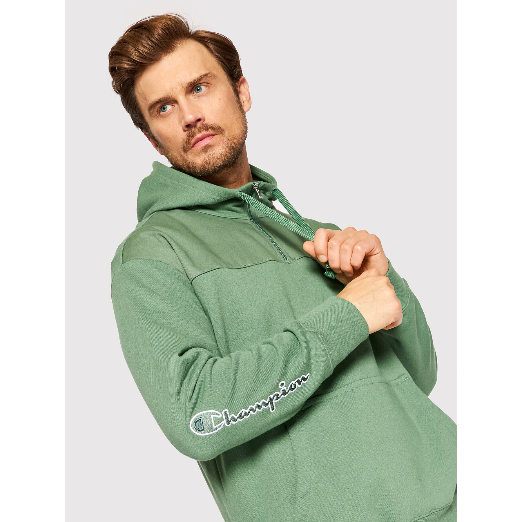 Champion Суитшърт Twill Insert 217072 Зелен American Fit - Pepit.bg