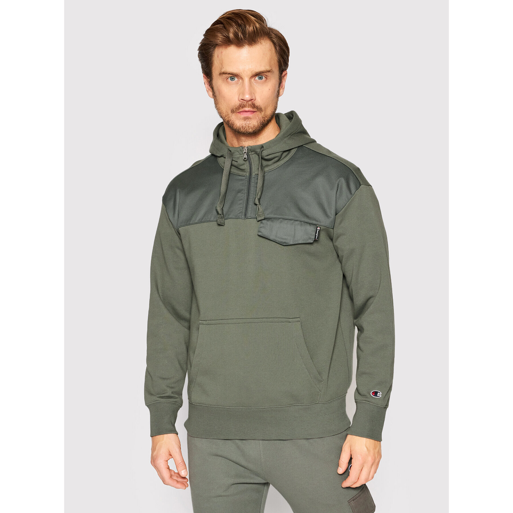 Champion Суитшърт Twill Insert 217072 Зелен American Fit - Pepit.bg