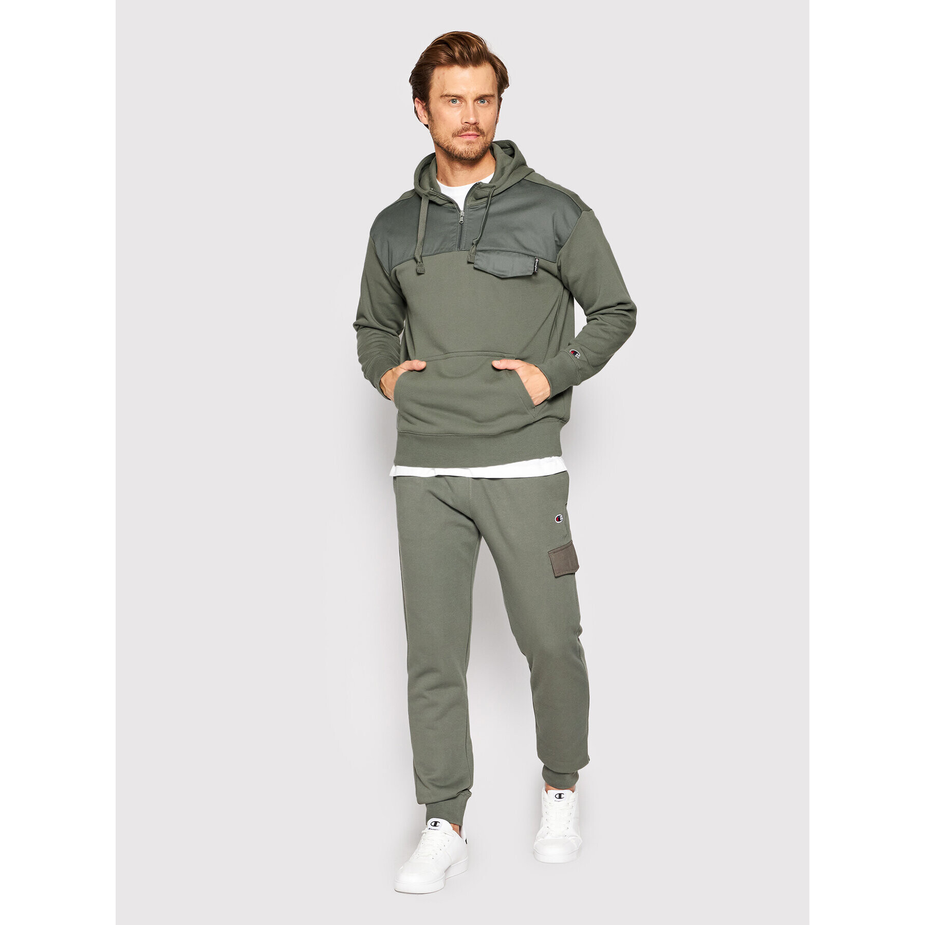 Champion Суитшърт Twill Insert 217072 Зелен American Fit - Pepit.bg