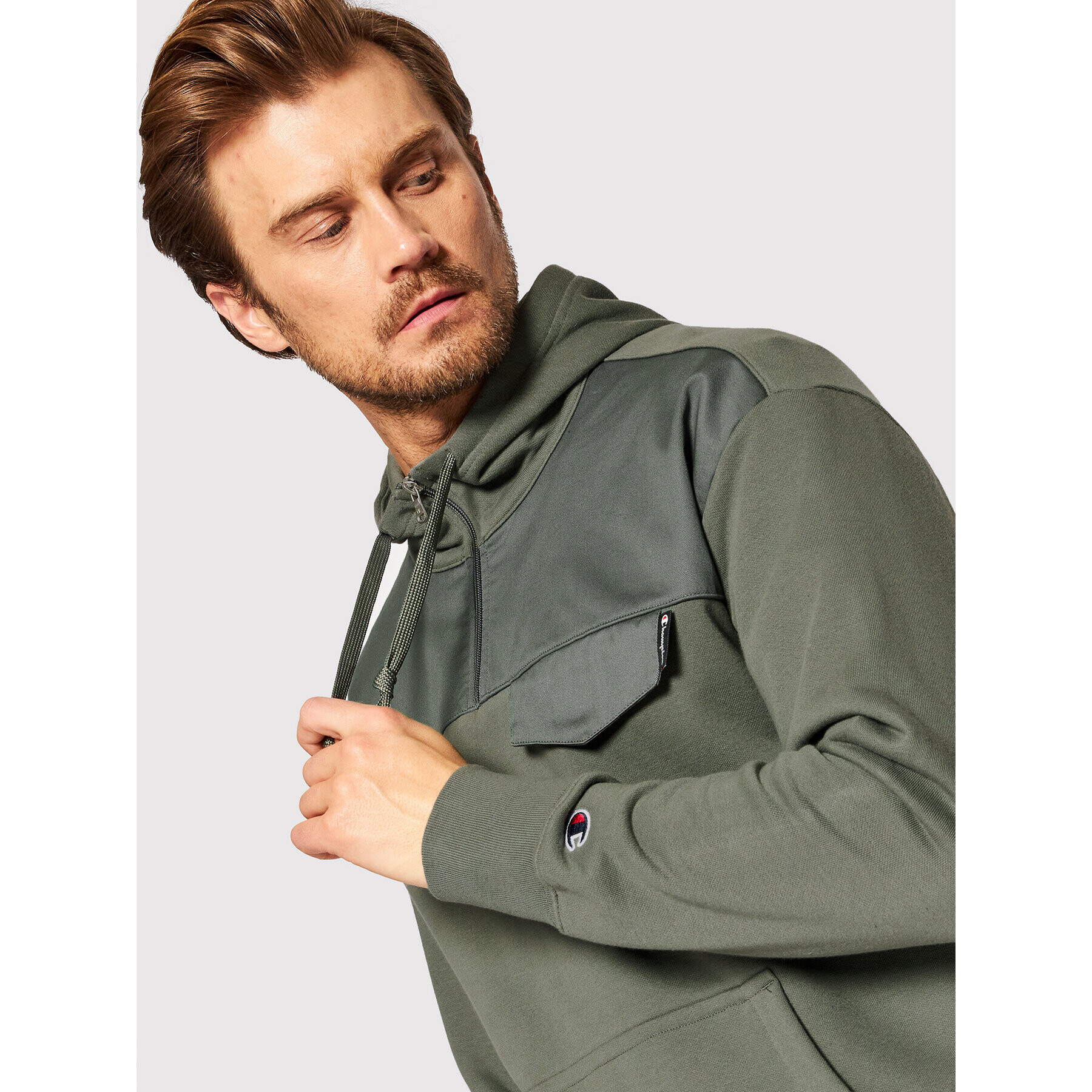 Champion Суитшърт Twill Insert 217072 Зелен American Fit - Pepit.bg