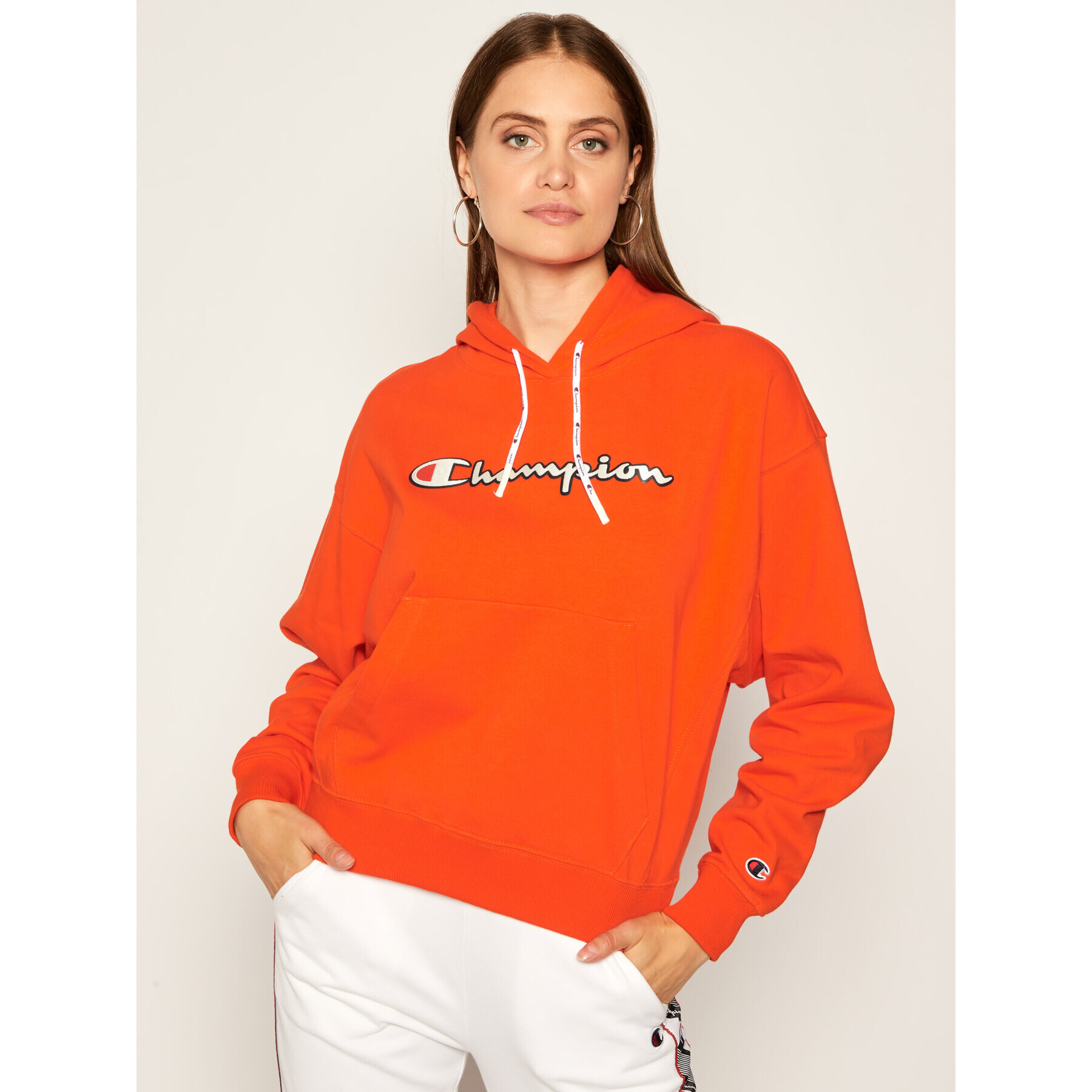 Champion Суитшърт Vintage Script Logo 112638 Оранжев Custom Fit - Pepit.bg
