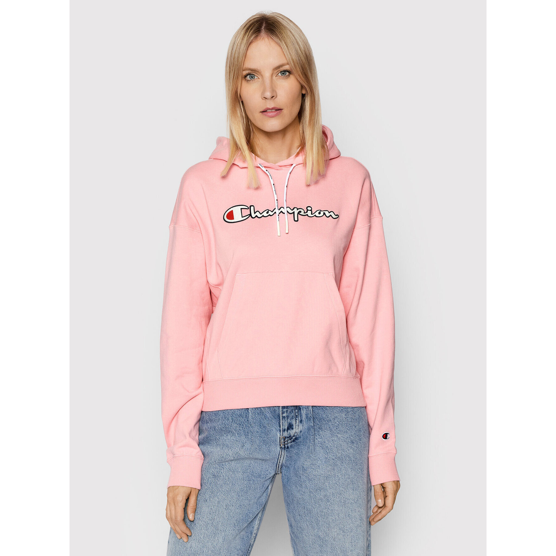 Champion Суитшърт Vintage Script Logo 112638 Розов Custom Fit - Pepit.bg