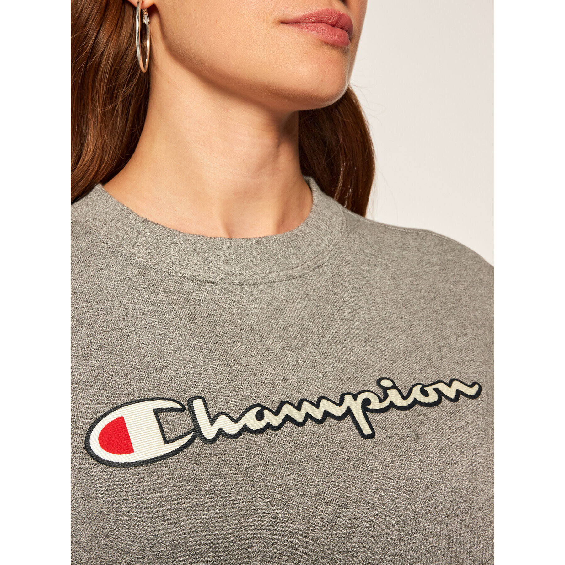 Champion Суитшърт Vintage Script Logo 112640 Сив Custom Fit - Pepit.bg