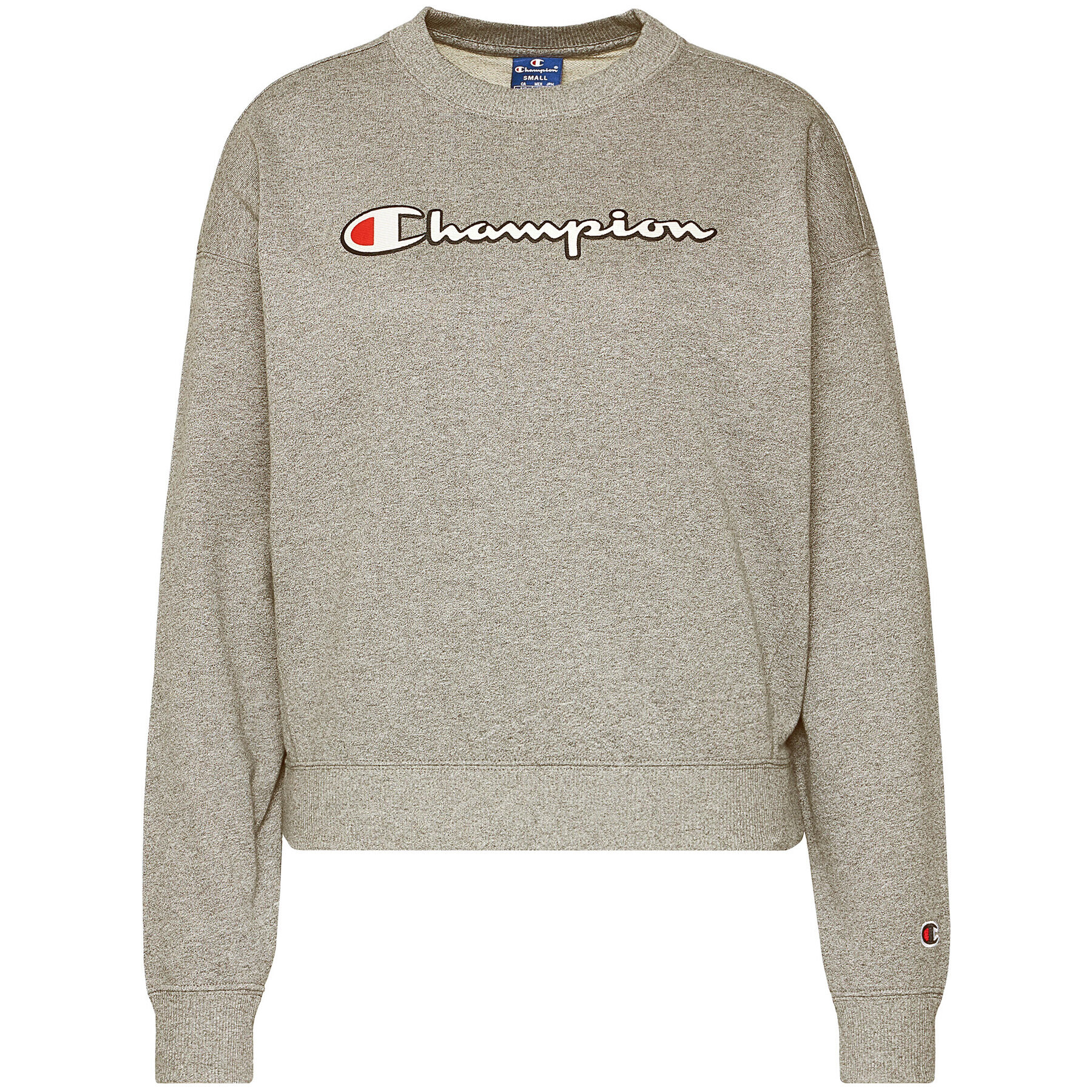 Champion Суитшърт Vintage Script Logo 112640 Сив Custom Fit - Pepit.bg