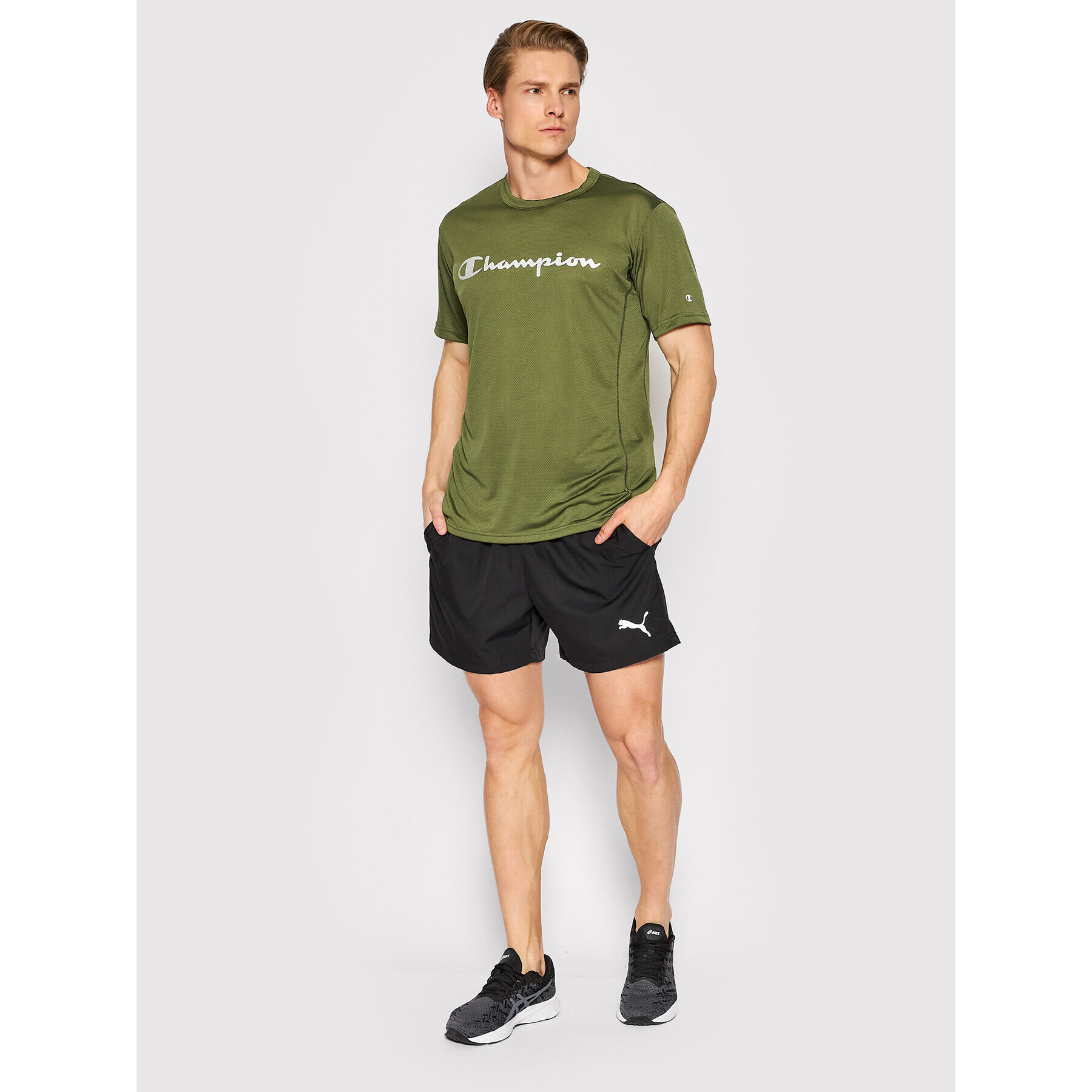 Champion Тениска от техническо трико 217090 Зелен Athletic Fit - Pepit.bg