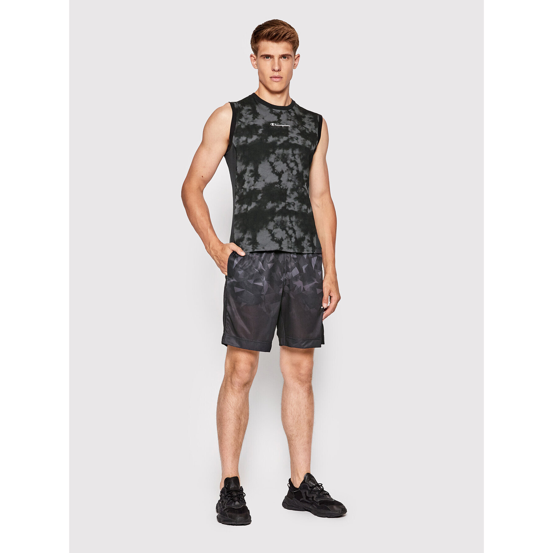 Champion Тениска от техническо трико Tie-Dye Reflective Script Logo 217138 Черен Athletic Fit - Pepit.bg
