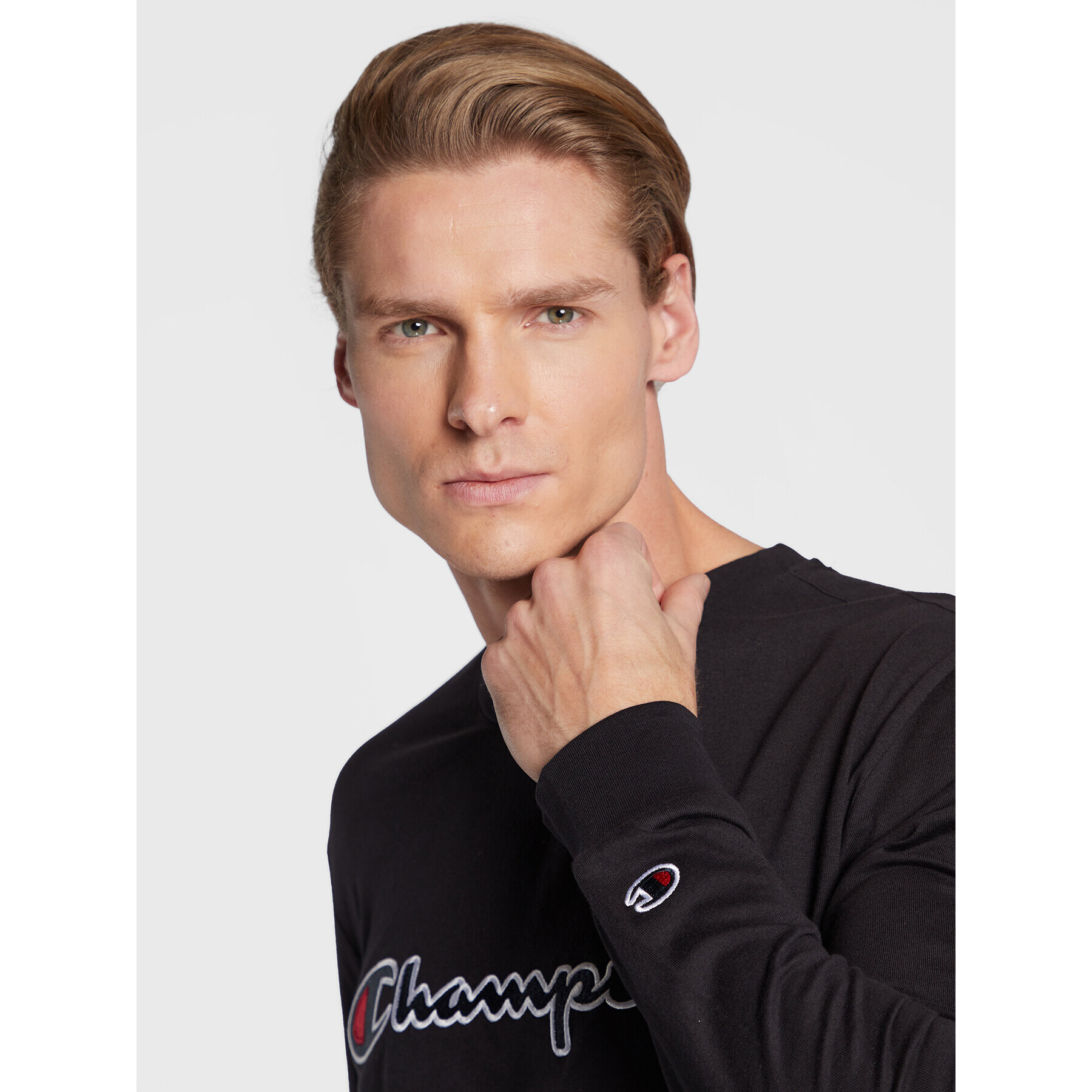 Champion Тениска с дълъг ръкав Script Logo 217861 Черен Regular Fit - Pepit.bg