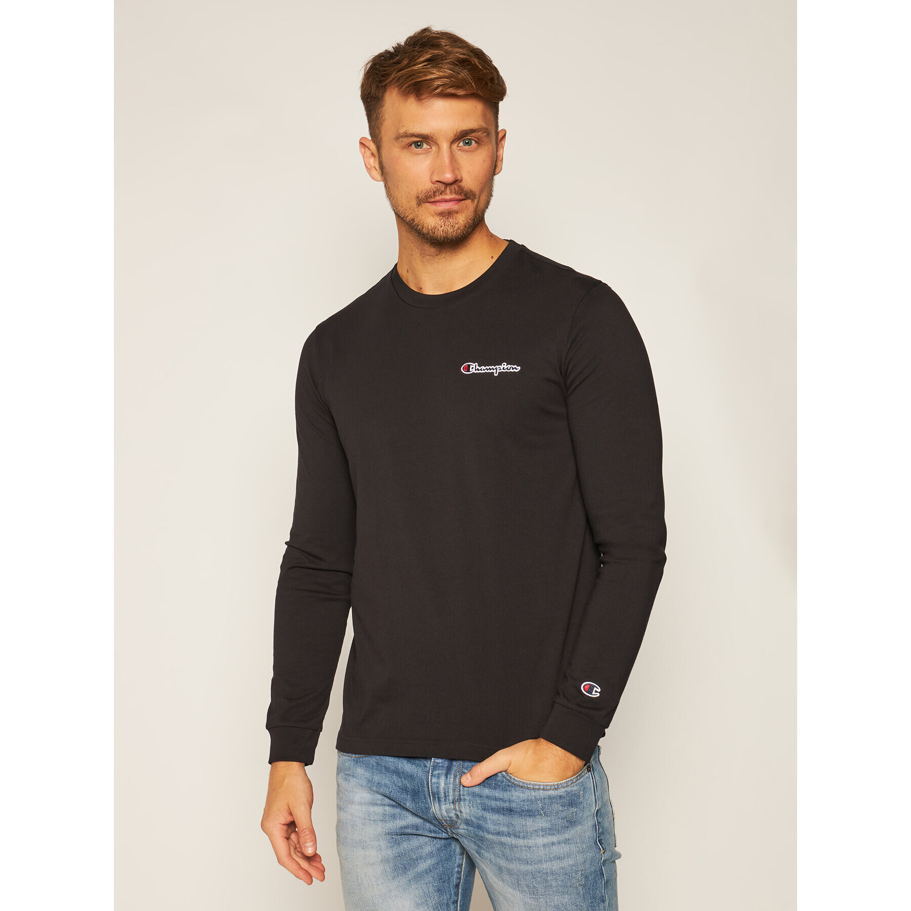 Champion Тениска с дълъг ръкав Small Script Logo 214782 Черен Comfort Fit - Pepit.bg