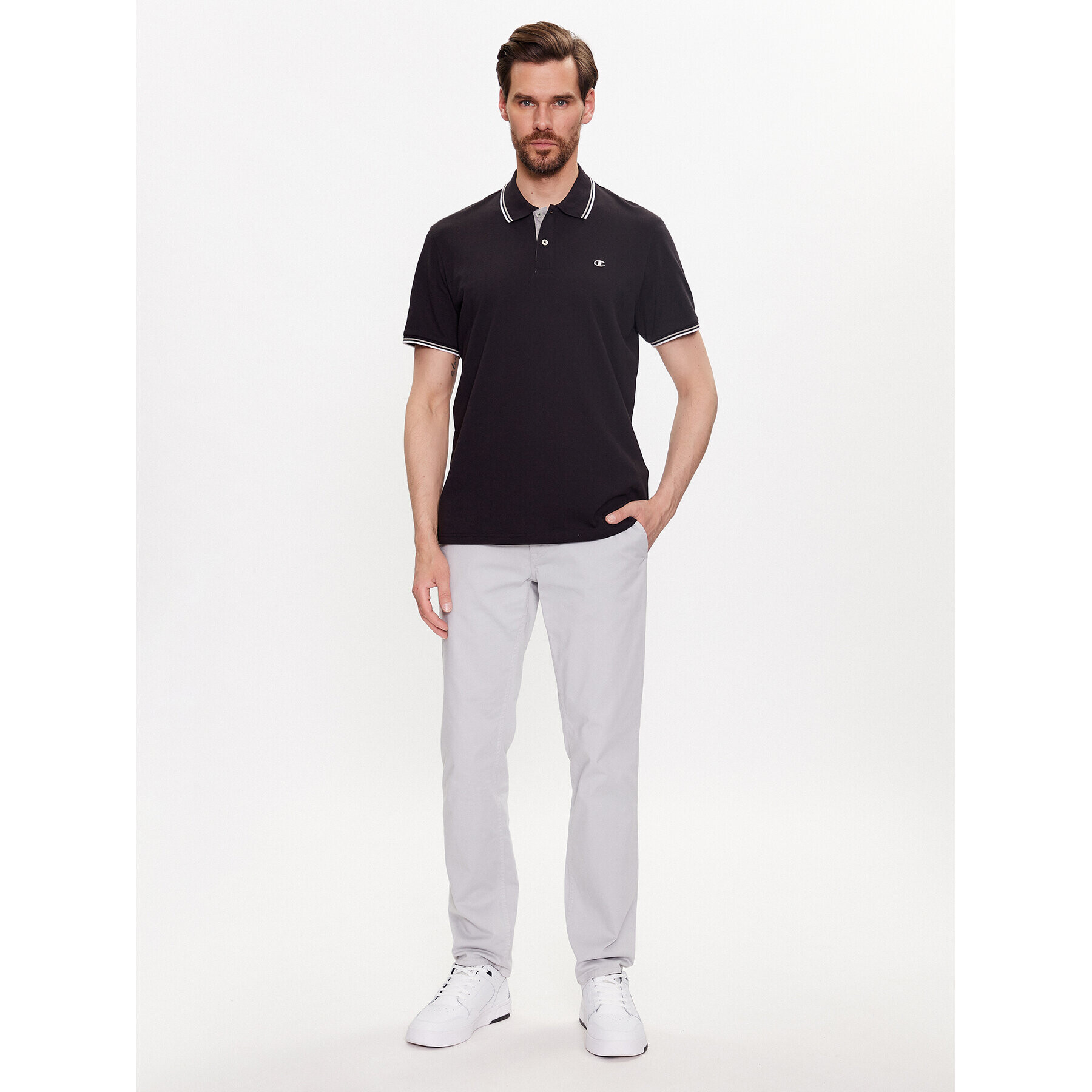 Champion Тениска с яка и копчета 218755 Черен Regular Fit - Pepit.bg