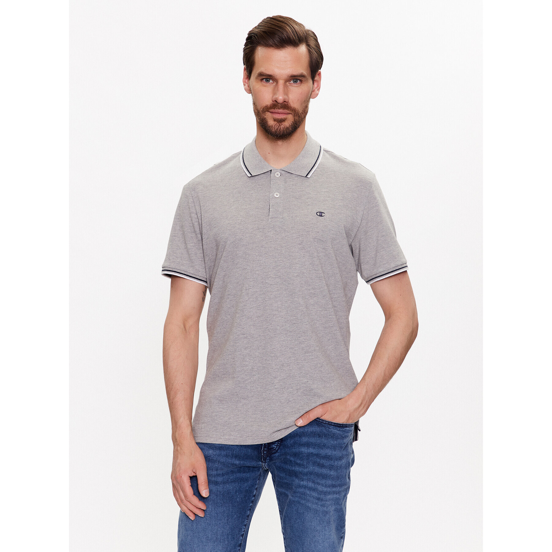 Champion Тениска с яка и копчета 218755 Сив Regular Fit - Pepit.bg