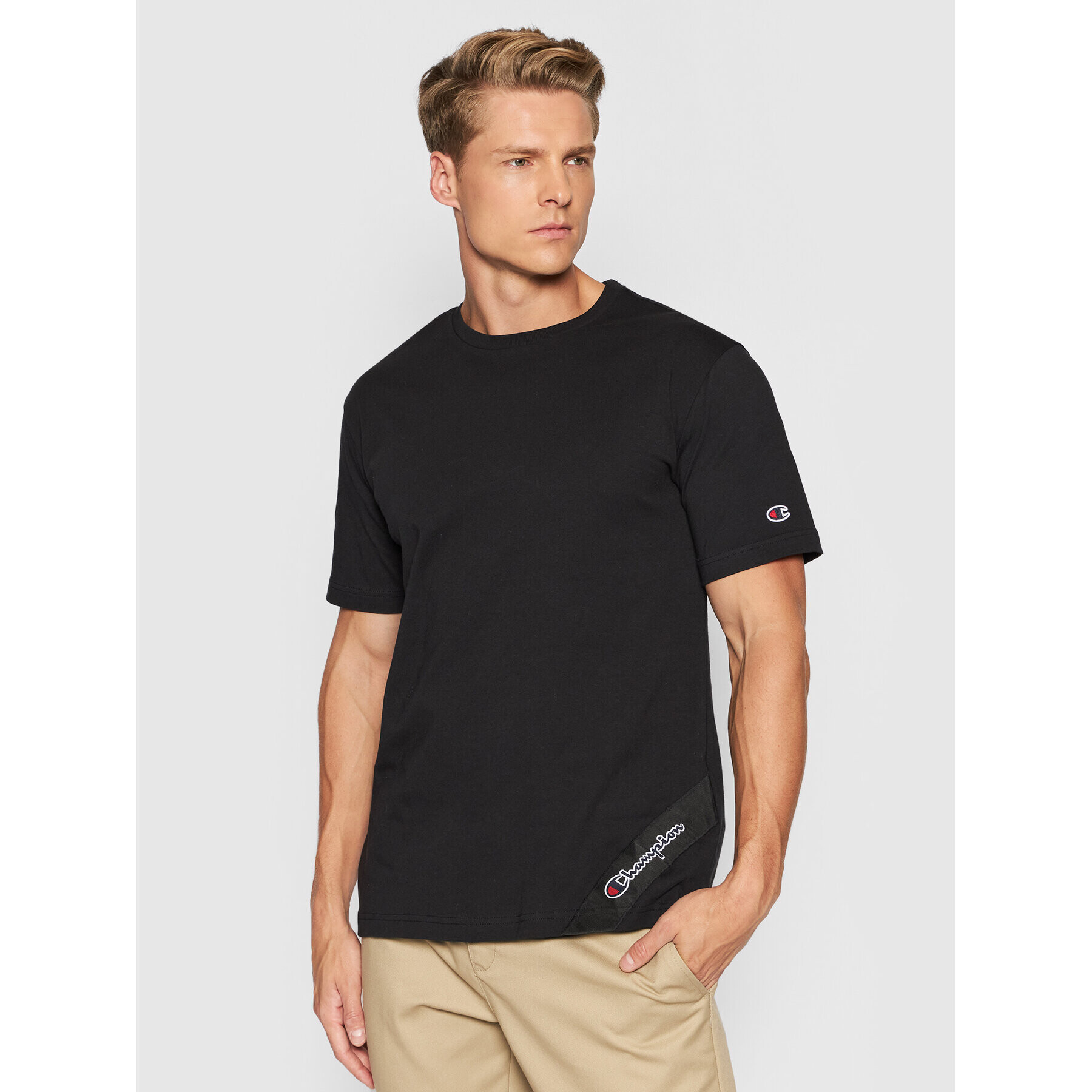 Champion Тишърт Asymmetric Script Logo 216553 Тъмносин Regular Fit - Pepit.bg