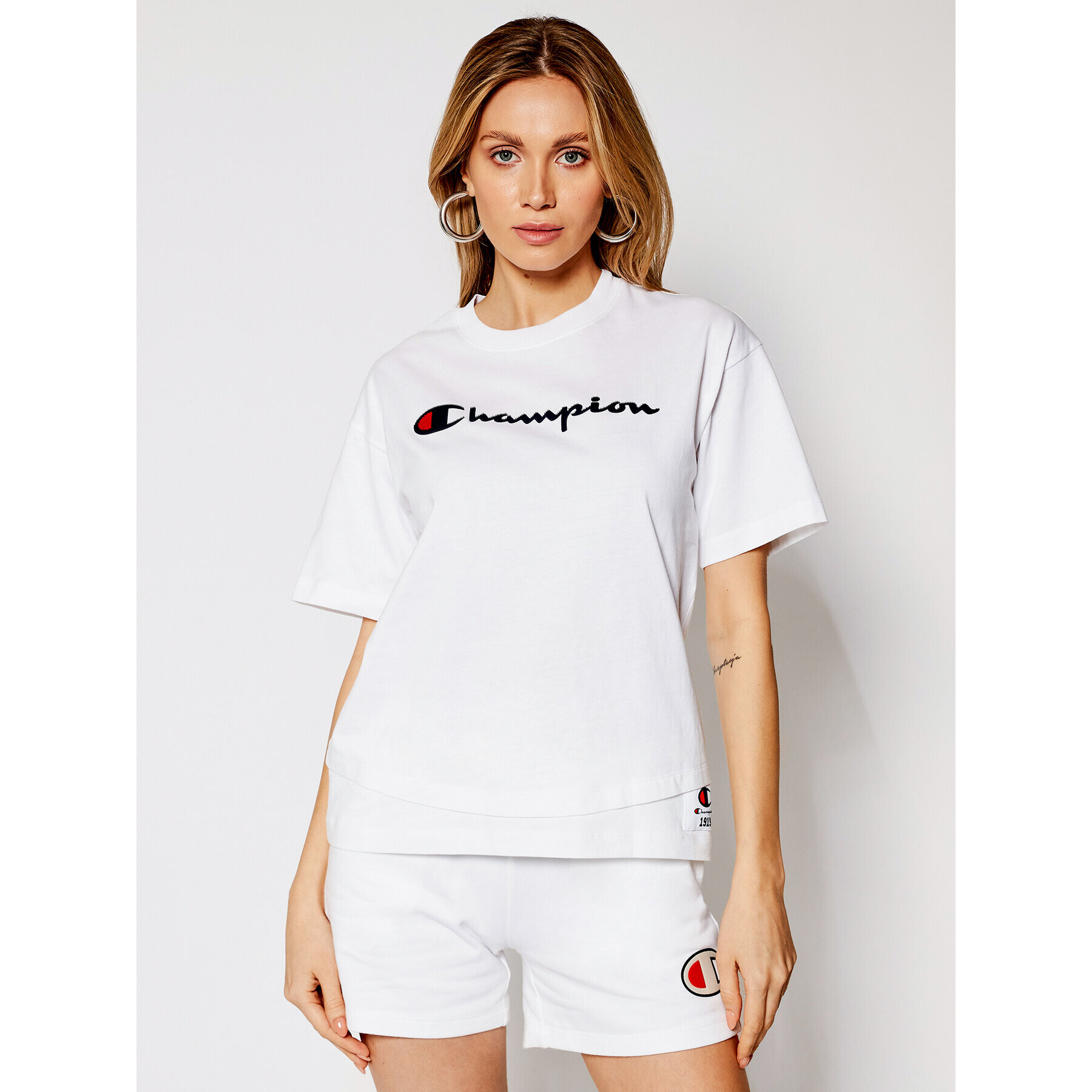 Champion Тишърт Athletic 113140 Бял Custom Fit - Pepit.bg