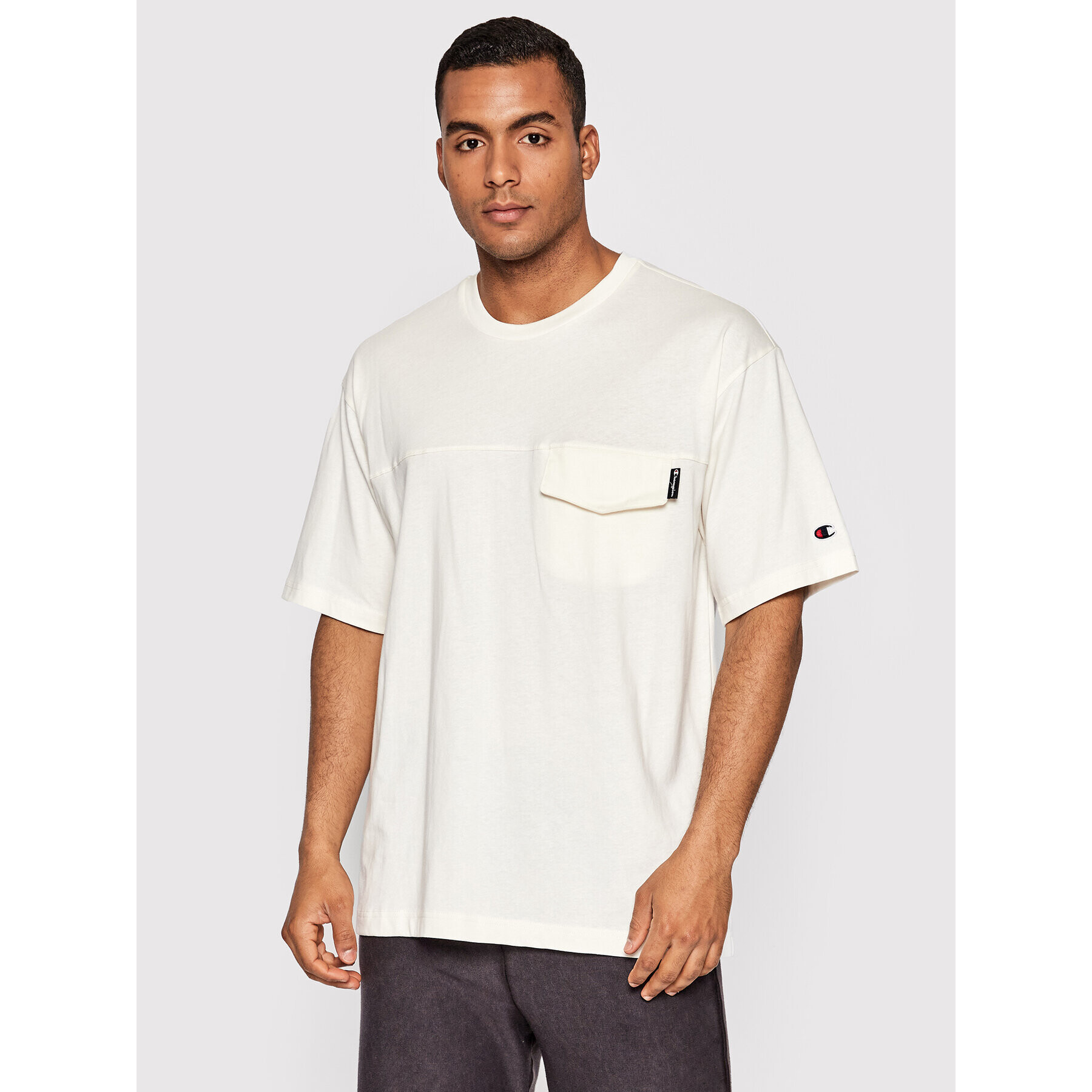 Champion Тишърт Back Embroidered Script Logo 217076 Бежов Custom Fit - Pepit.bg