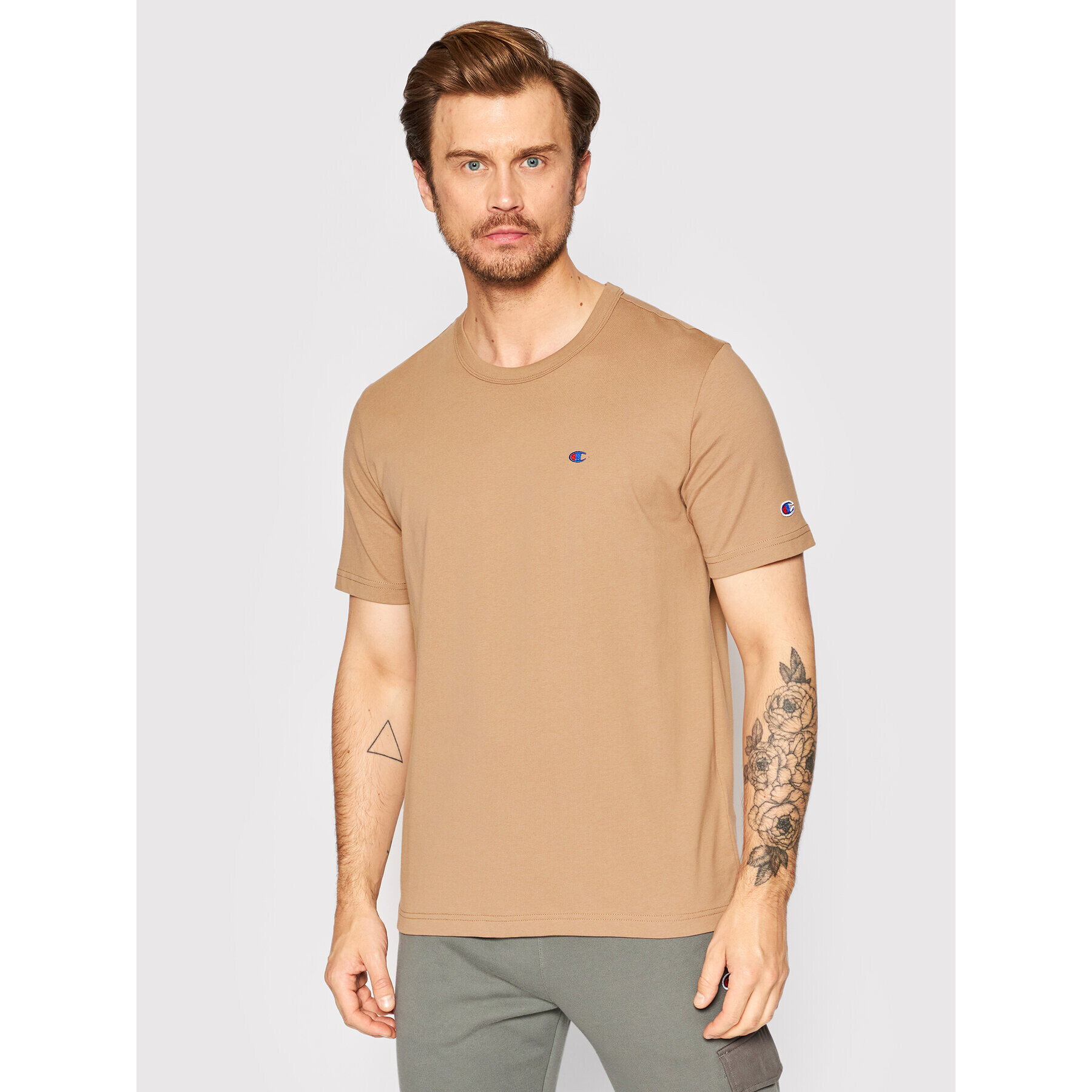 Champion Тишърт Basic C Logo 216545 Кафяв Regular Fit - Pepit.bg