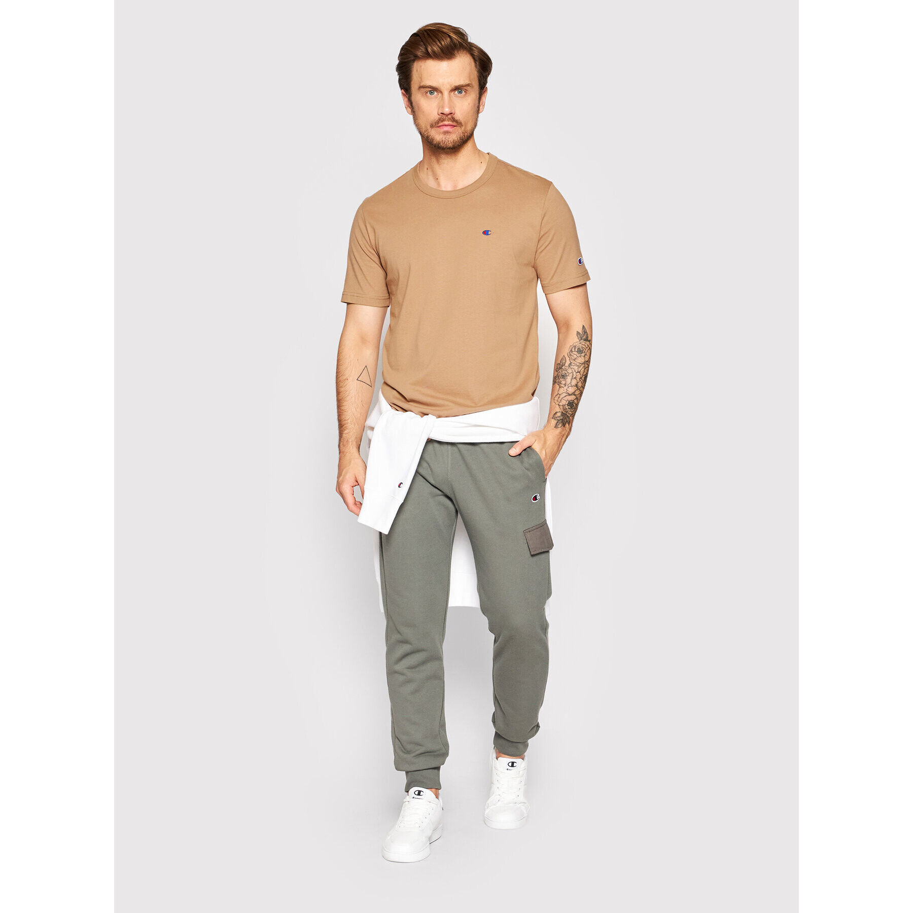 Champion Тишърт Basic C Logo 216545 Кафяв Regular Fit - Pepit.bg