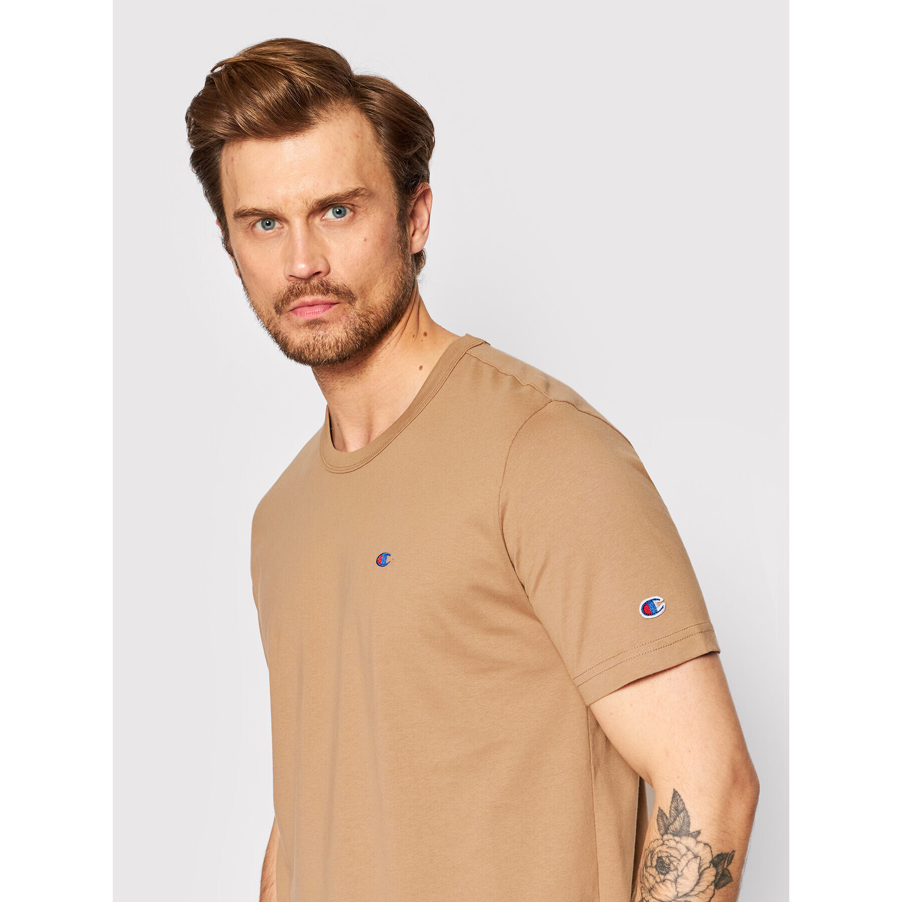 Champion Тишърт Basic C Logo 216545 Кафяв Regular Fit - Pepit.bg