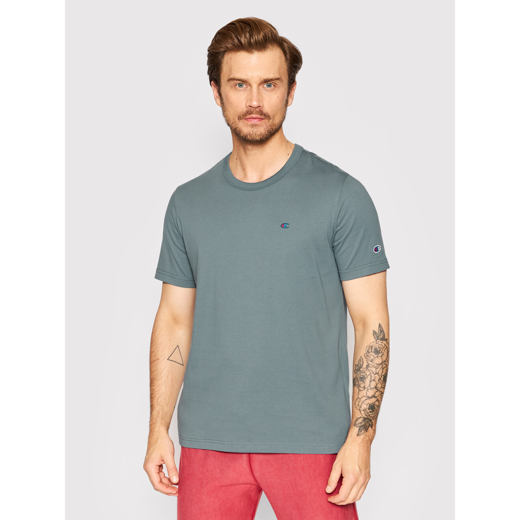 Champion Тишърт Basic C Logo 216545 Сив Regular Fit - Pepit.bg