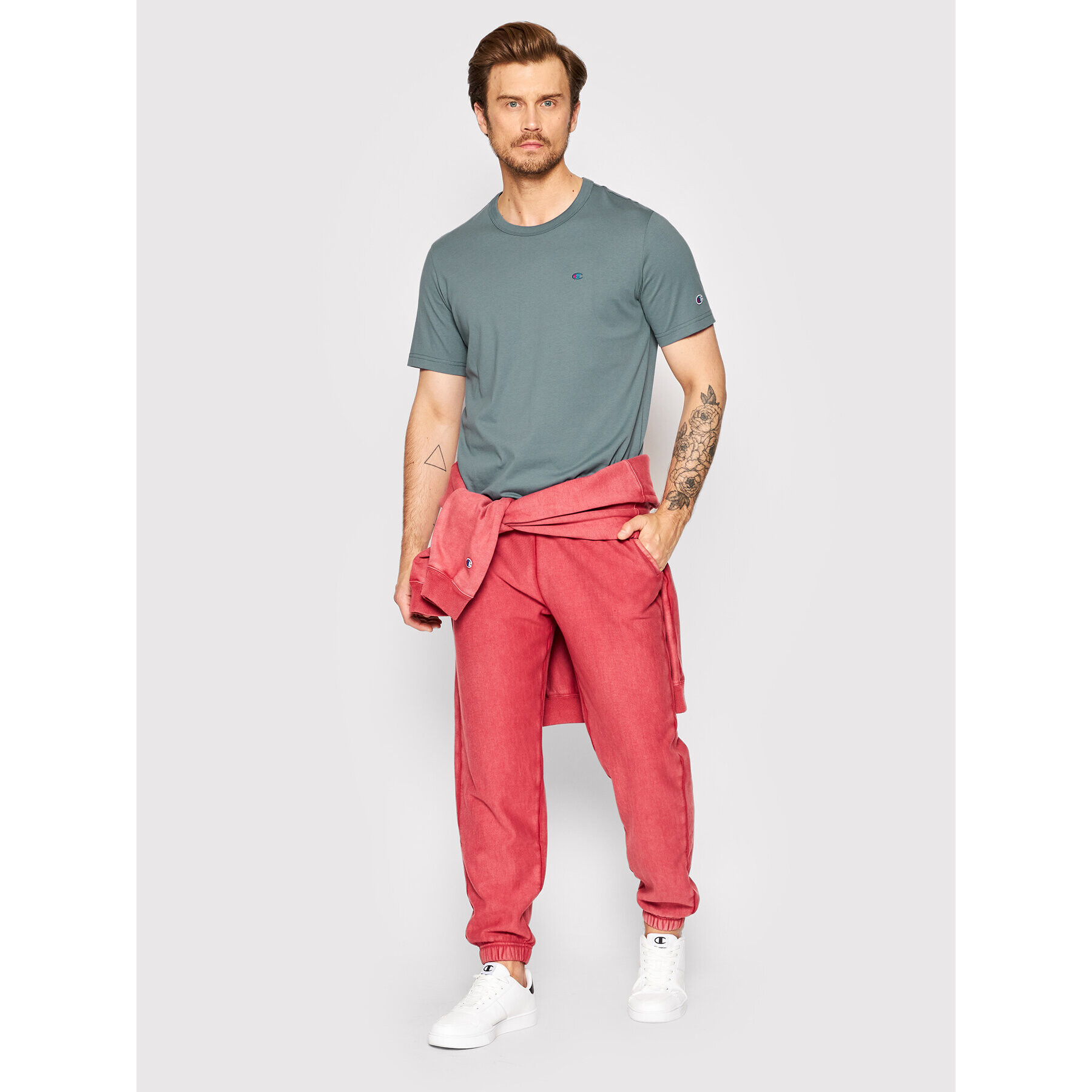 Champion Тишърт Basic C Logo 216545 Сив Regular Fit - Pepit.bg