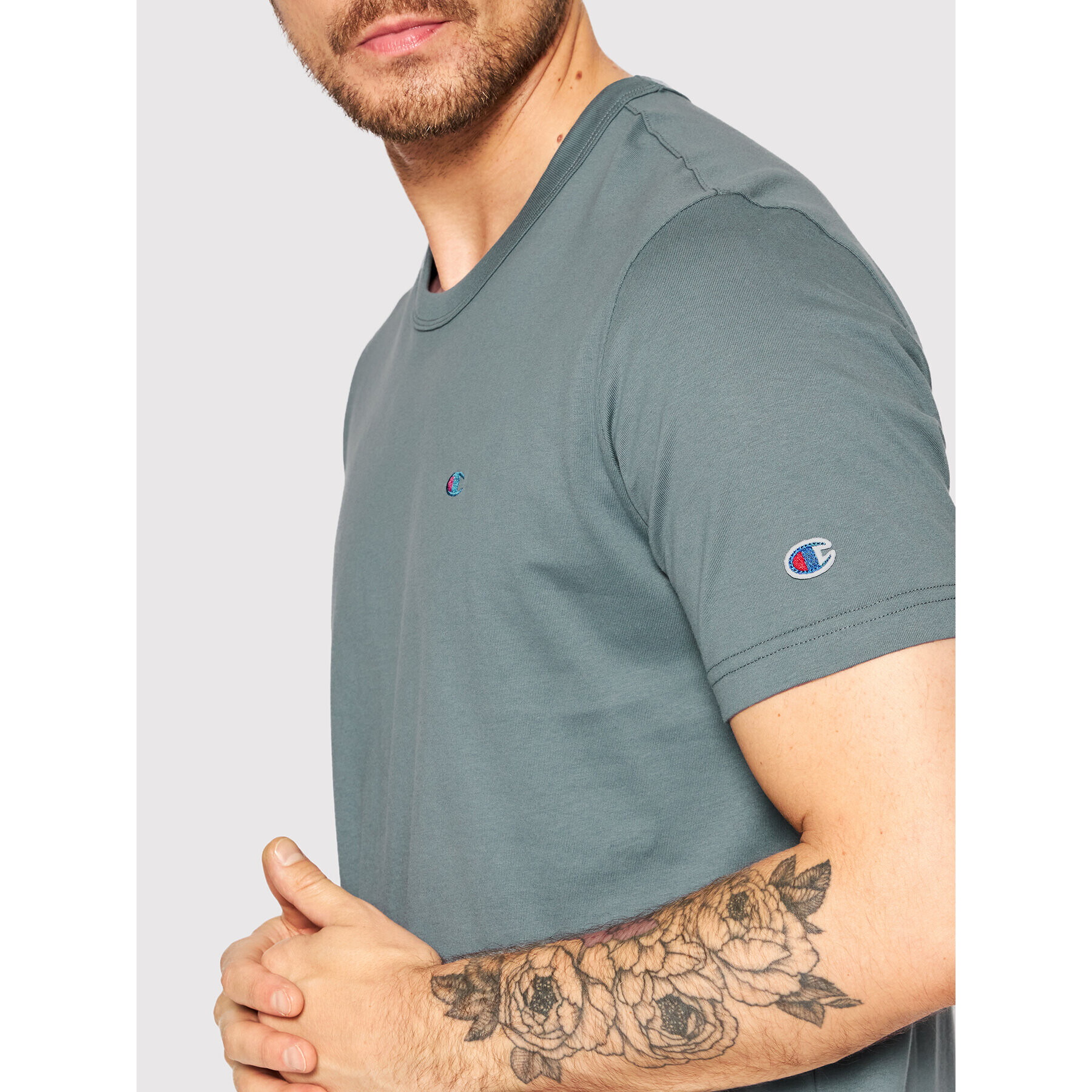 Champion Тишърт Basic C Logo 216545 Сив Regular Fit - Pepit.bg