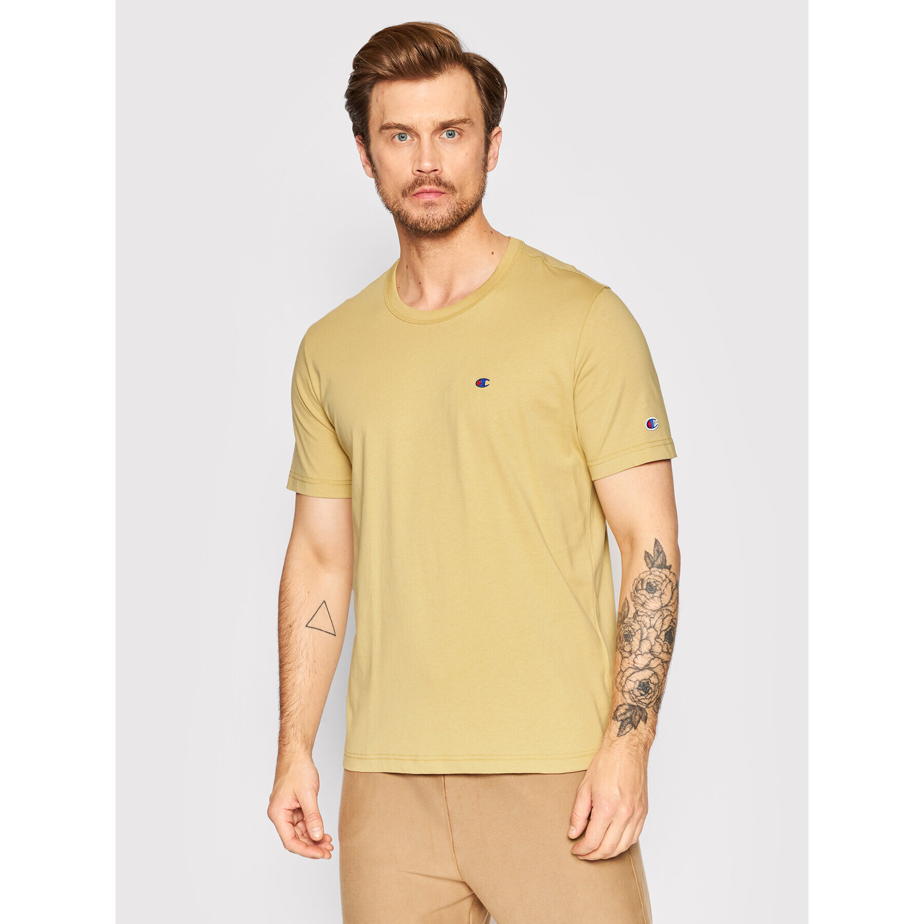 Champion Тишърт Basic C Logo 216545 Жълт Custome Fit - Pepit.bg