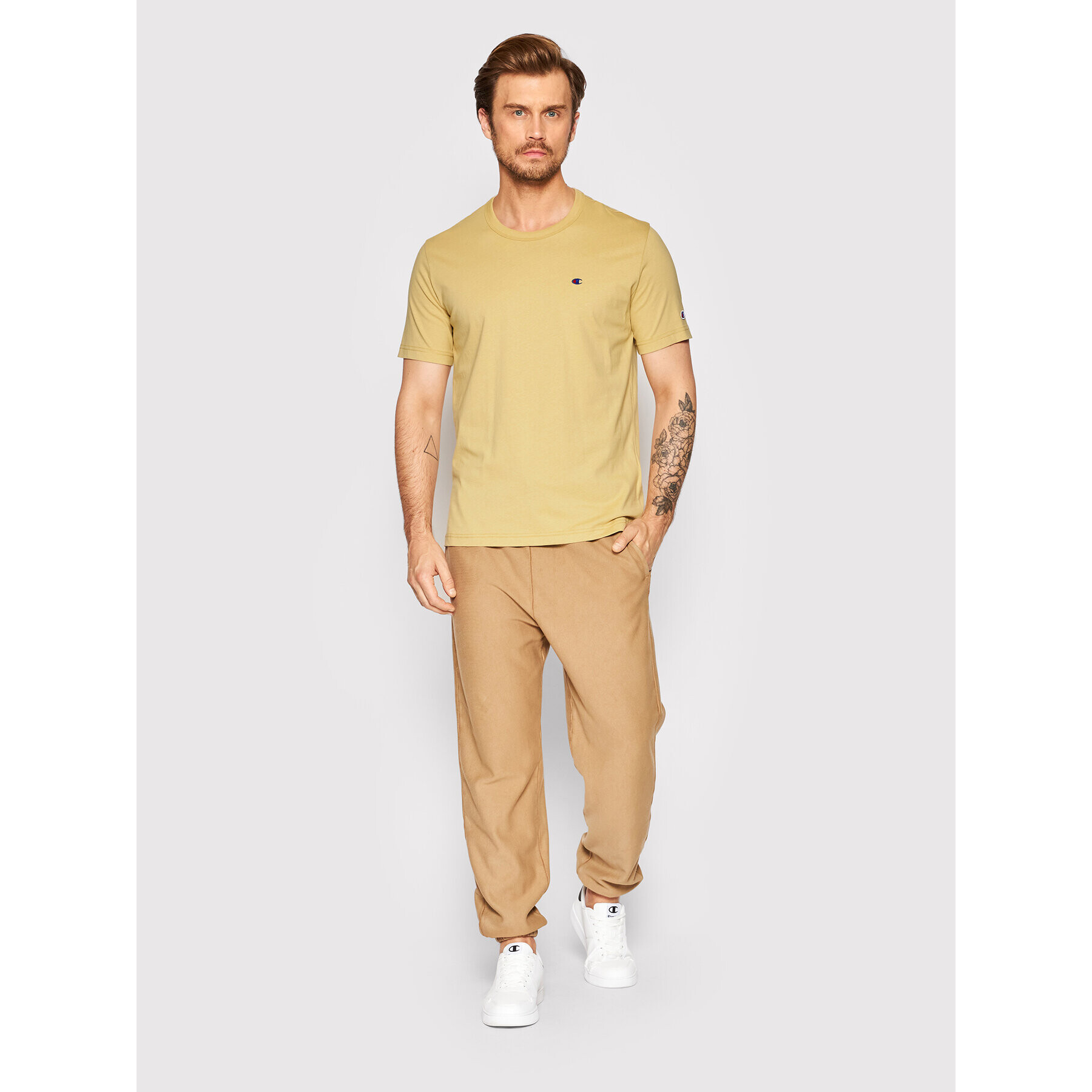 Champion Тишърт Basic C Logo 216545 Жълт Custome Fit - Pepit.bg